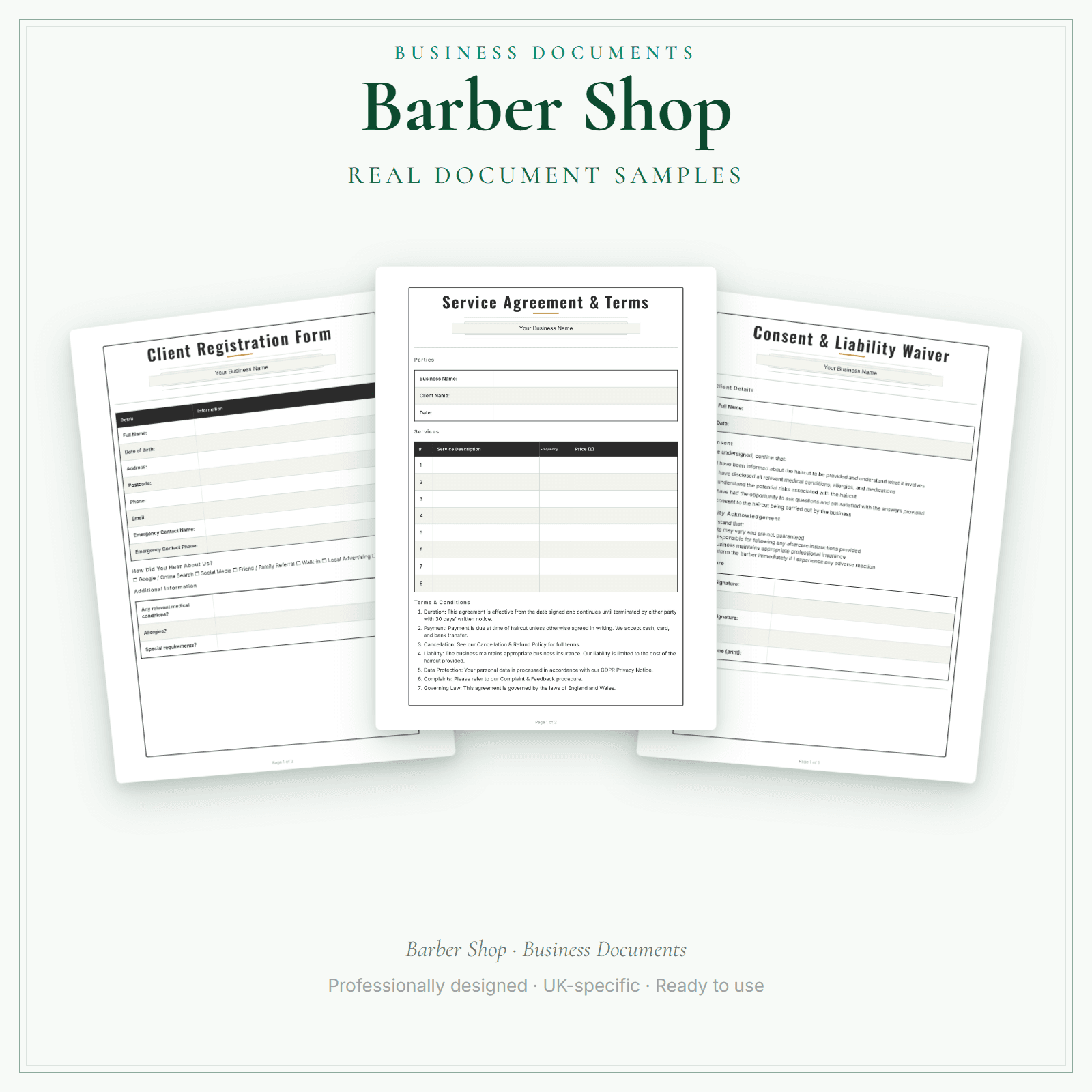 Barber Shop — Business Documents — Premium sample pages preview