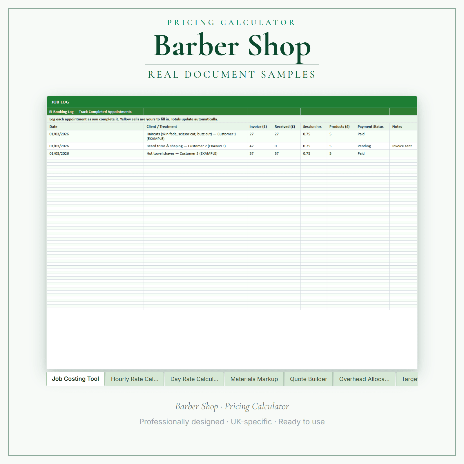 Barber Shop — Pricing Calculator — Premium sample pages preview