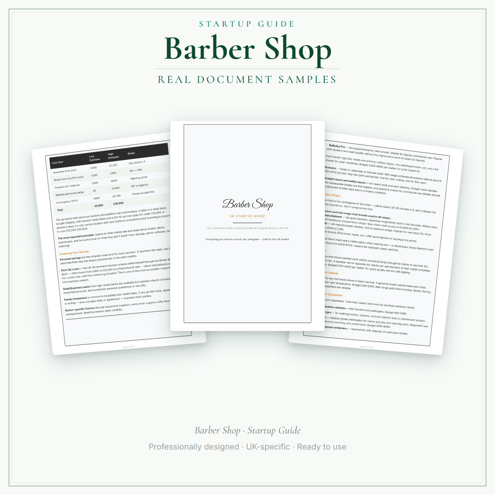 Barber Shop — Startup Guide sample pages preview