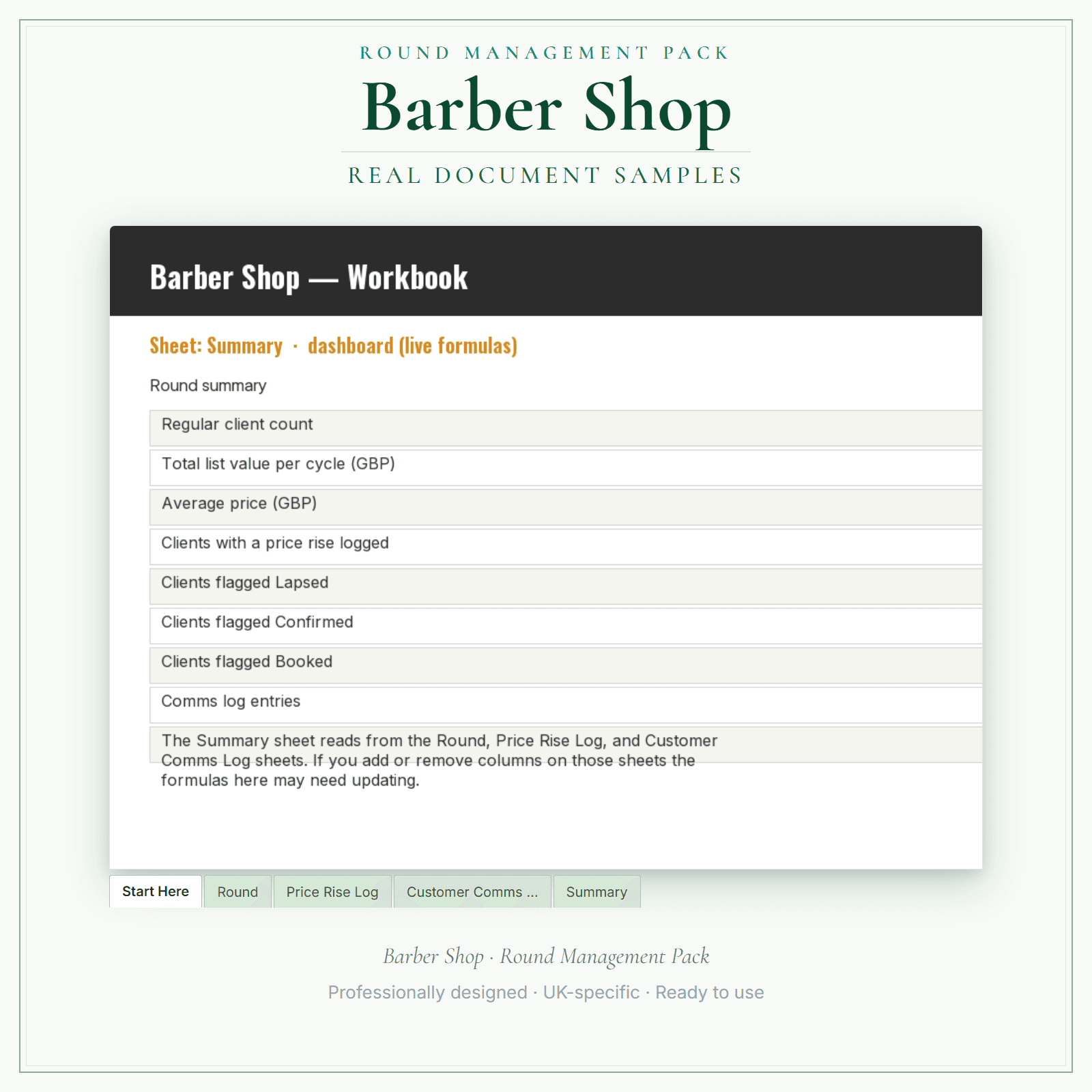 Barber Shop — Round Management Pack sample pages preview