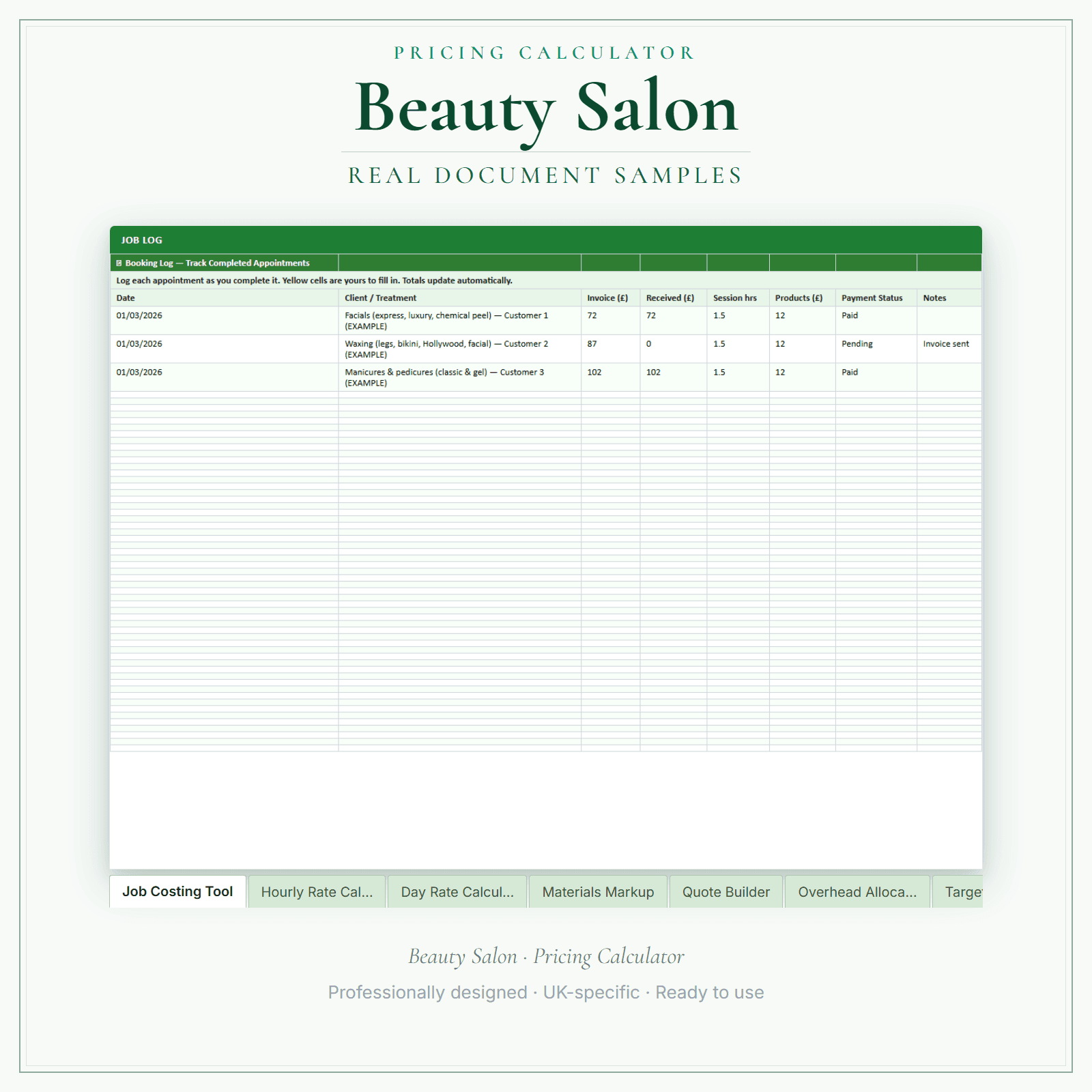 Beauty Salon — Pricing Calculator — Premium sample pages preview