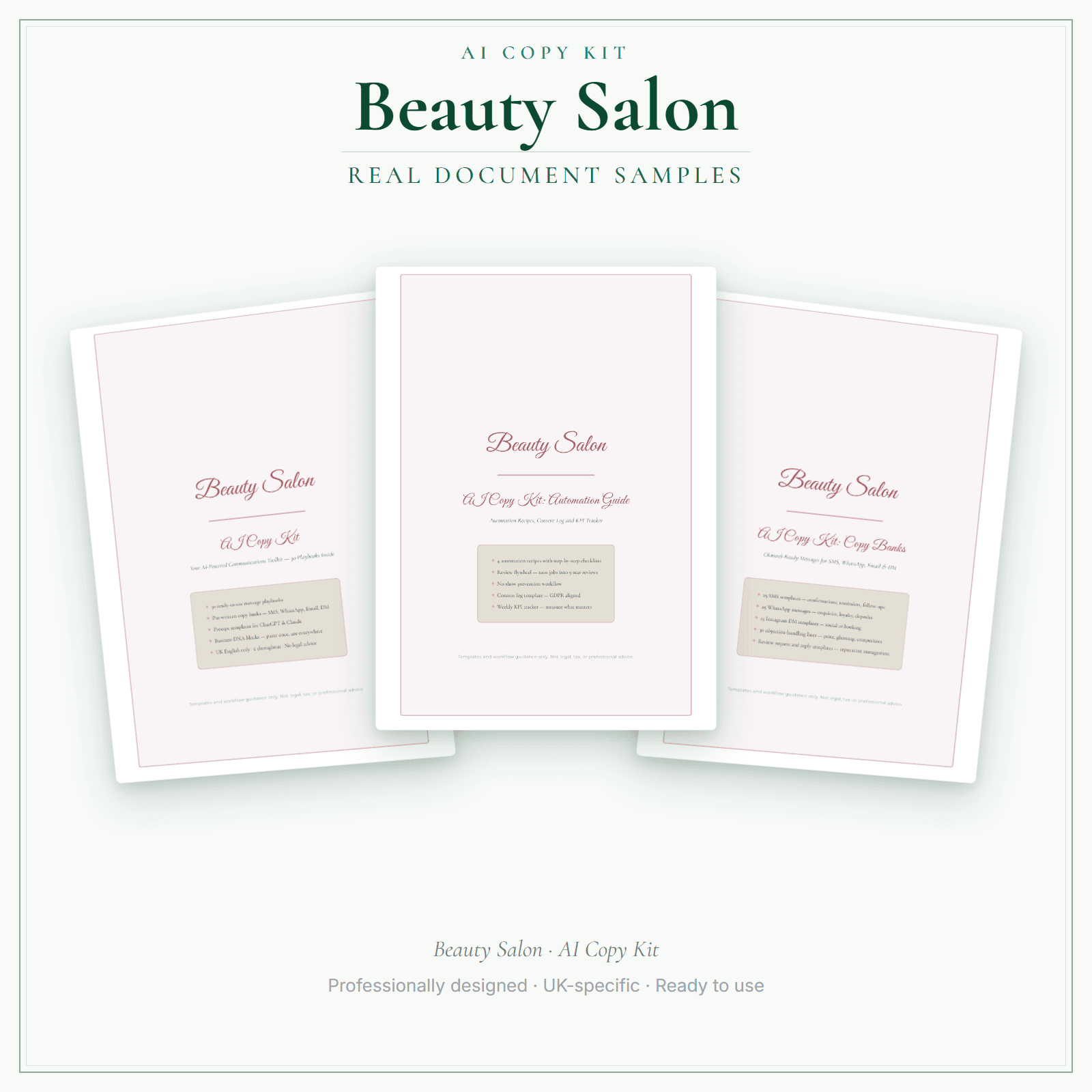 Beauty Salon — AI Copy Kit sample pages preview
