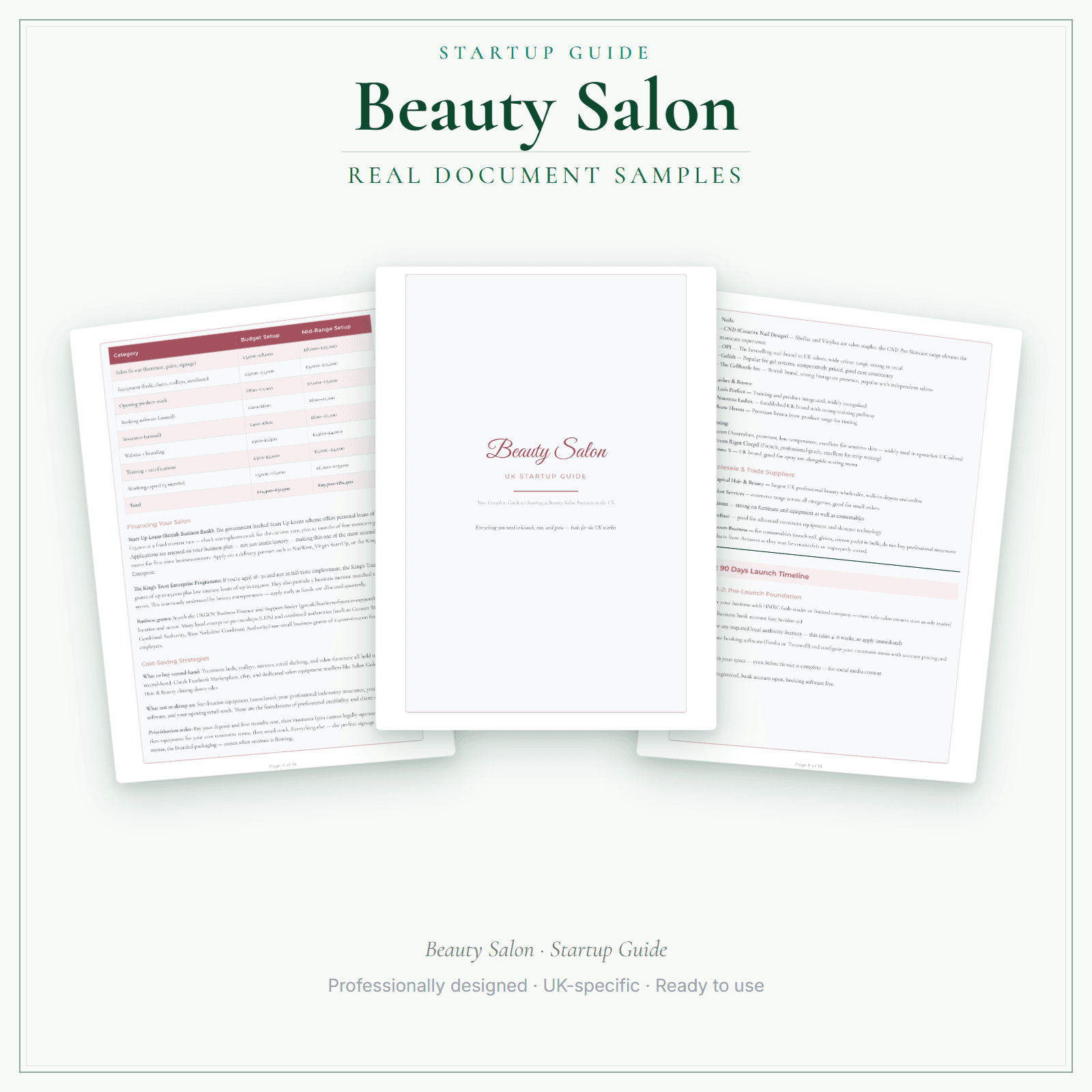 Beauty Salon — Startup Guide sample pages preview