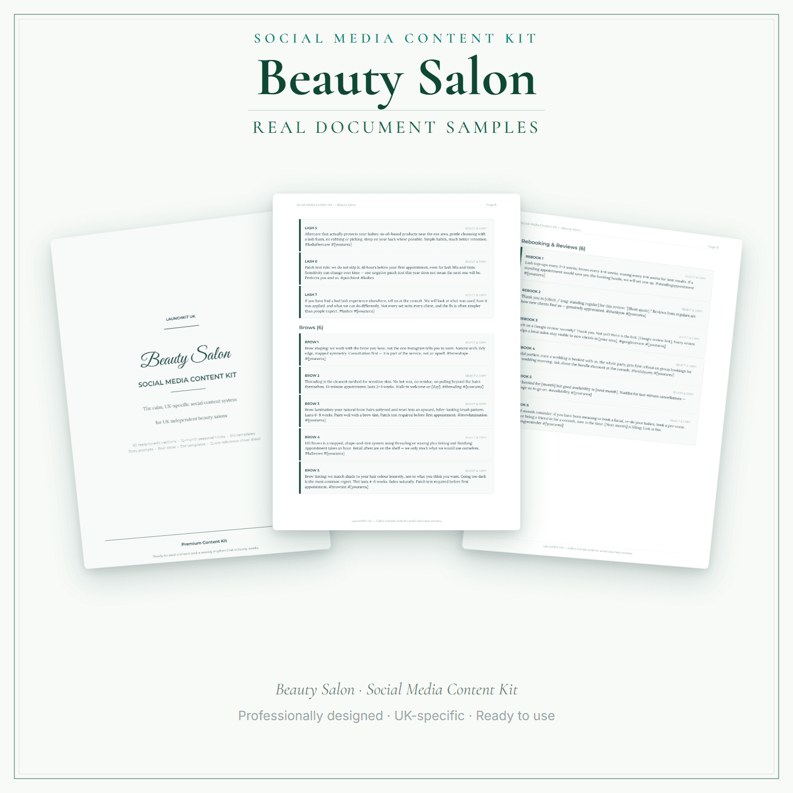 Beauty Salon — Social Media Content Kit sample pages preview