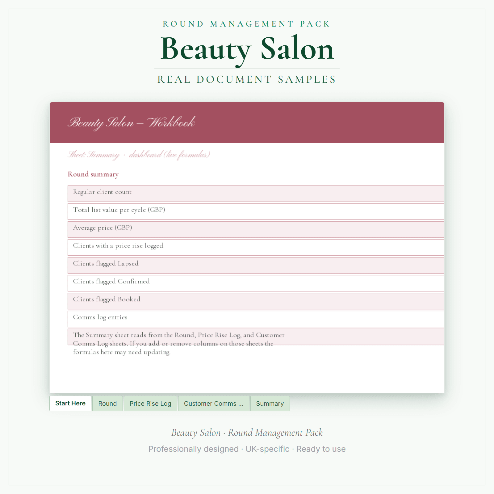 Beauty Salon — Round Management Pack sample pages preview