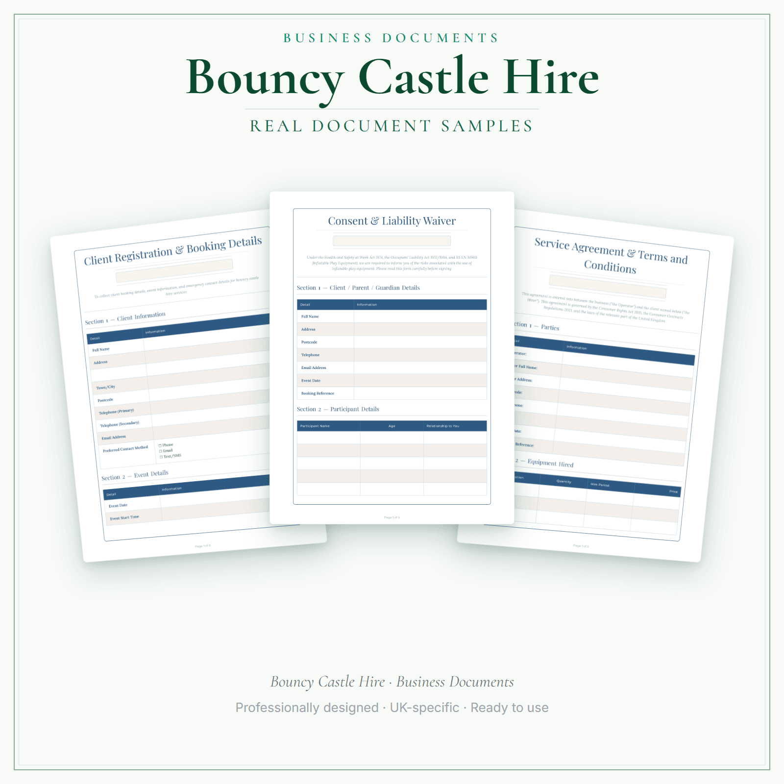 Bouncy Castle Hire — Business Documents — Premium sample pages preview