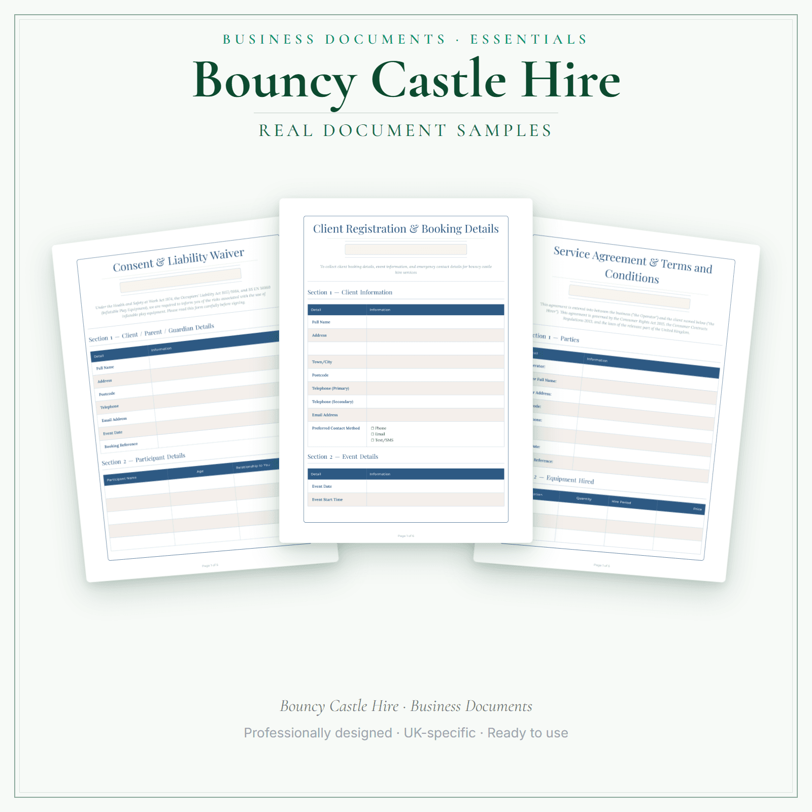 Bouncy Castle Hire — Business Documents — Essential sample pages preview
