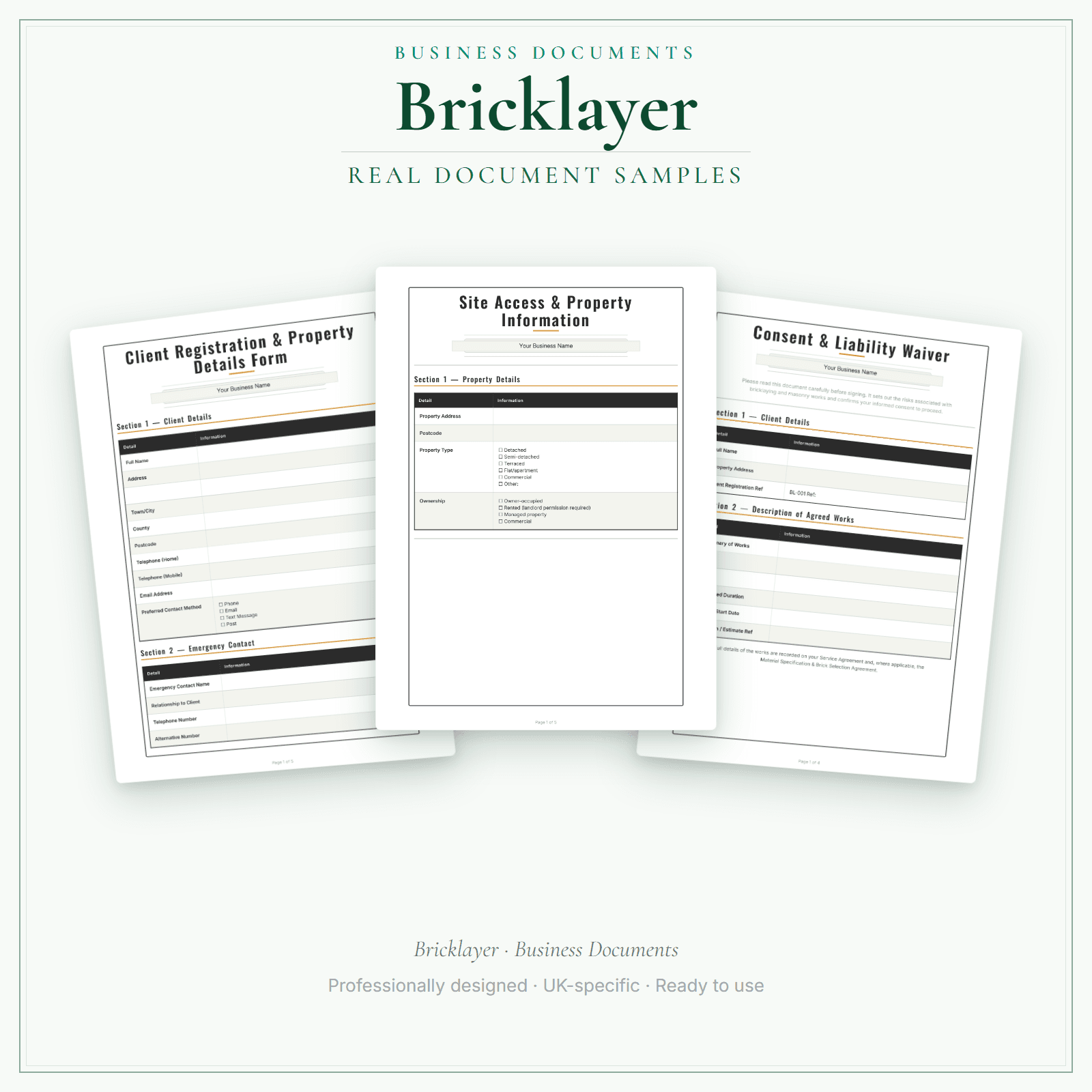 Bricklayer — Business Documents — Premium sample pages preview