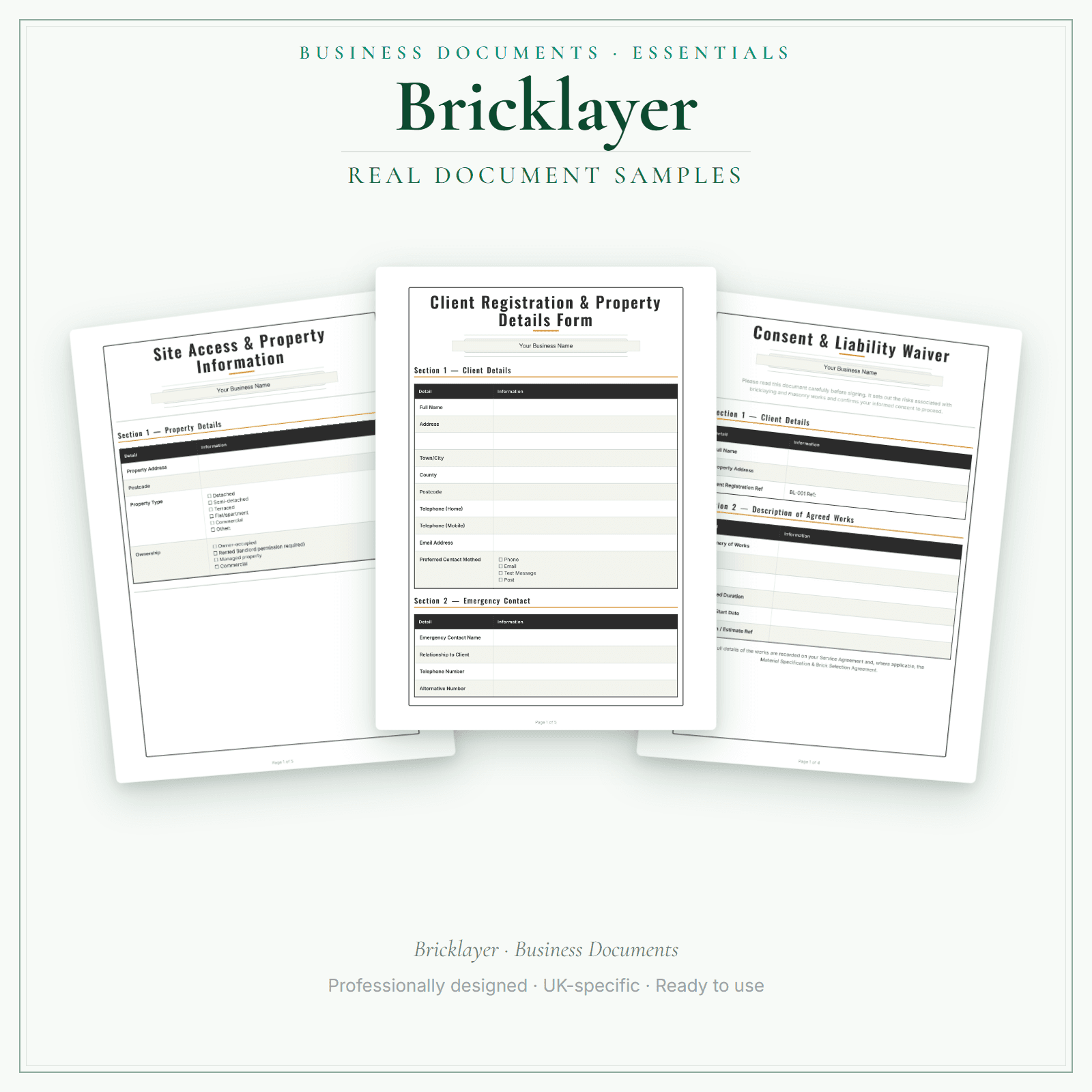 Bricklayer — Business Documents — Essential sample pages preview