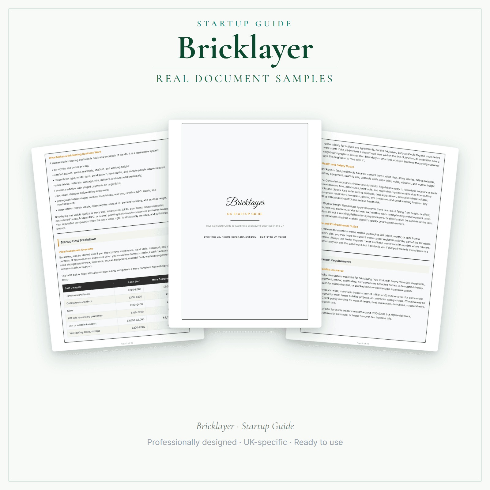 Bricklayer — Startup Guide sample pages preview