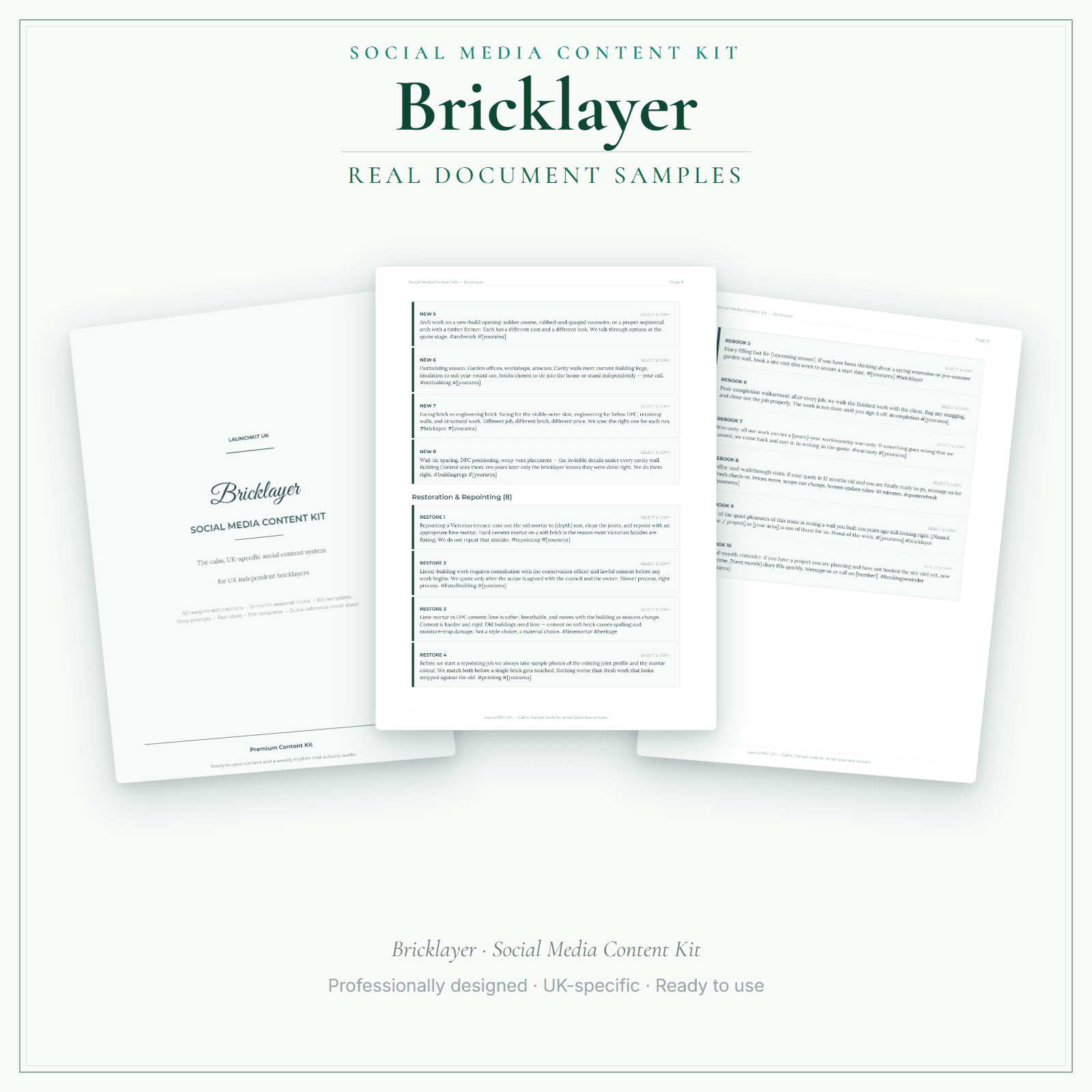 Bricklayer — Social Media Content Kit sample pages preview