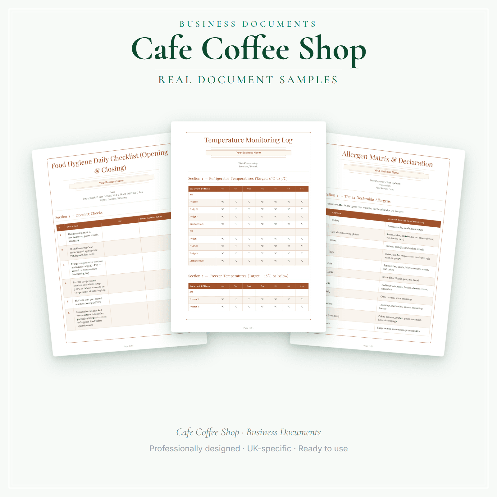 Cafe Coffee Shop — Business Documents — Premium sample pages preview