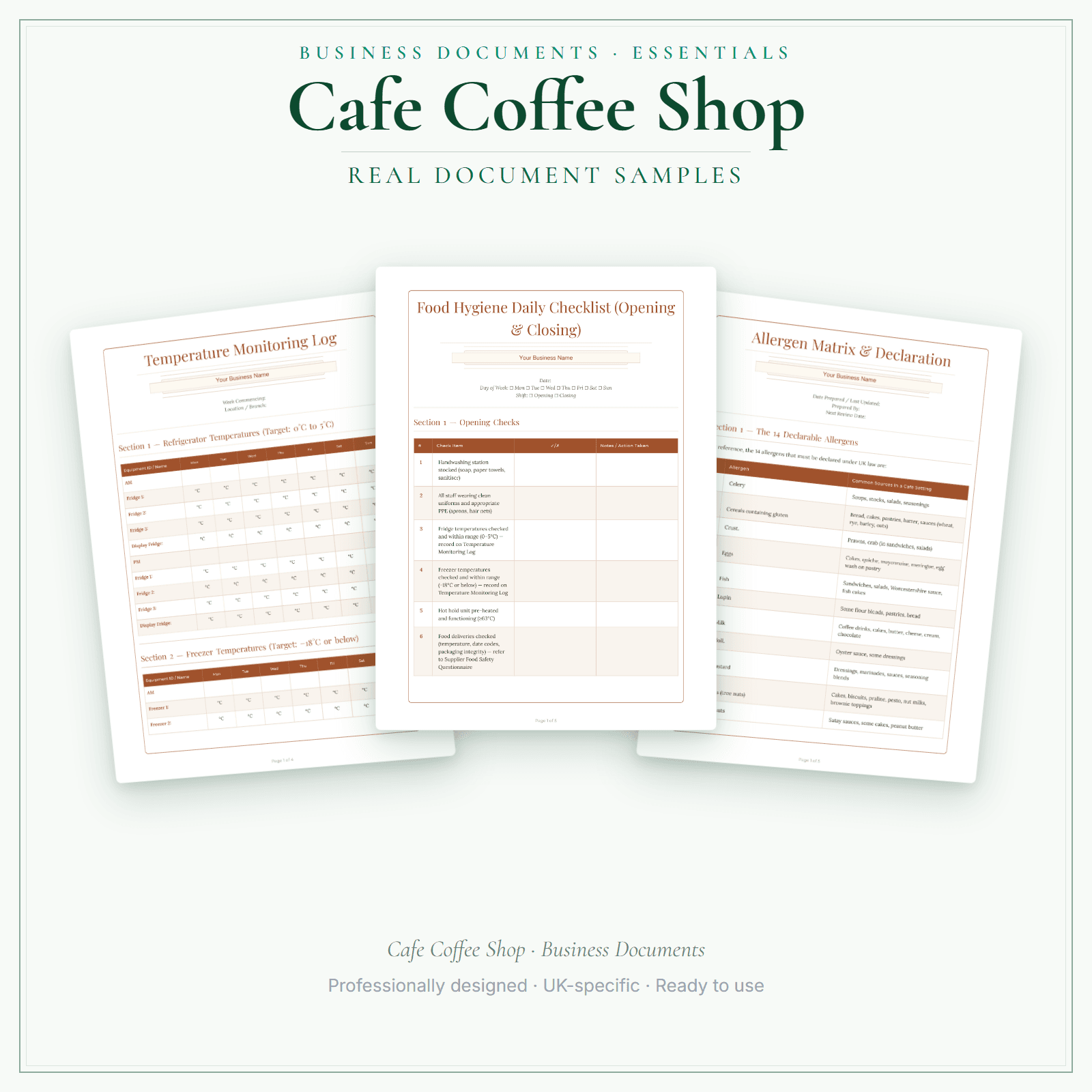 Cafe Coffee Shop — Business Documents — Essential sample pages preview