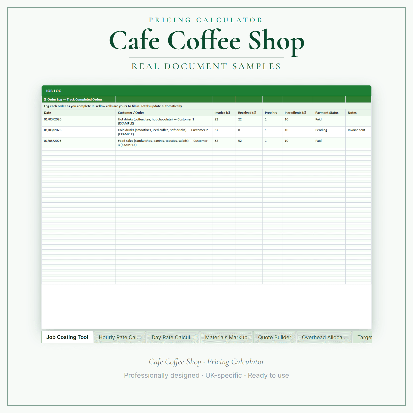 Cafe Coffee Shop — Pricing Calculator — Premium sample pages preview