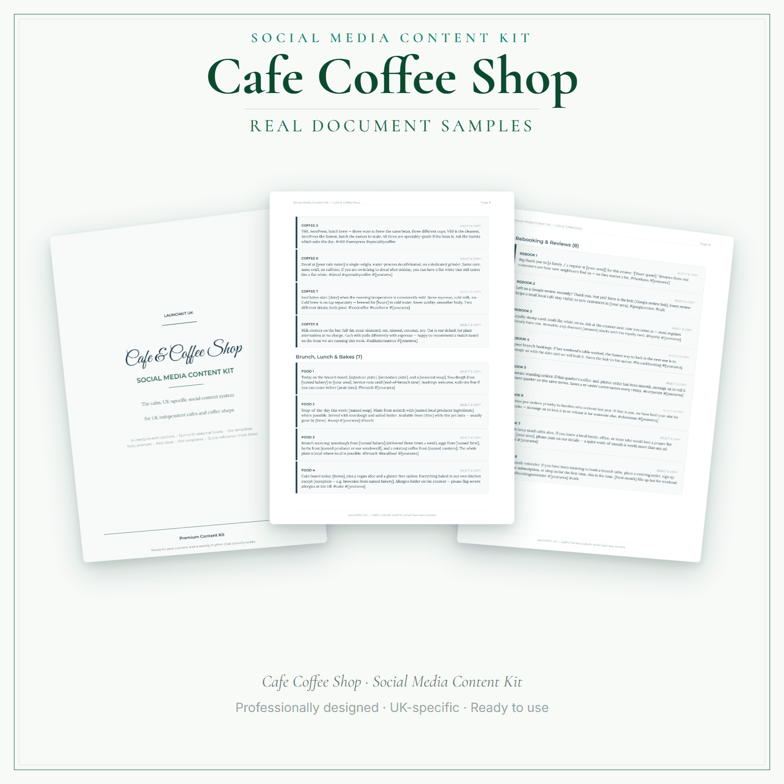 Cafe Coffee Shop — Social Media Content Kit sample pages preview