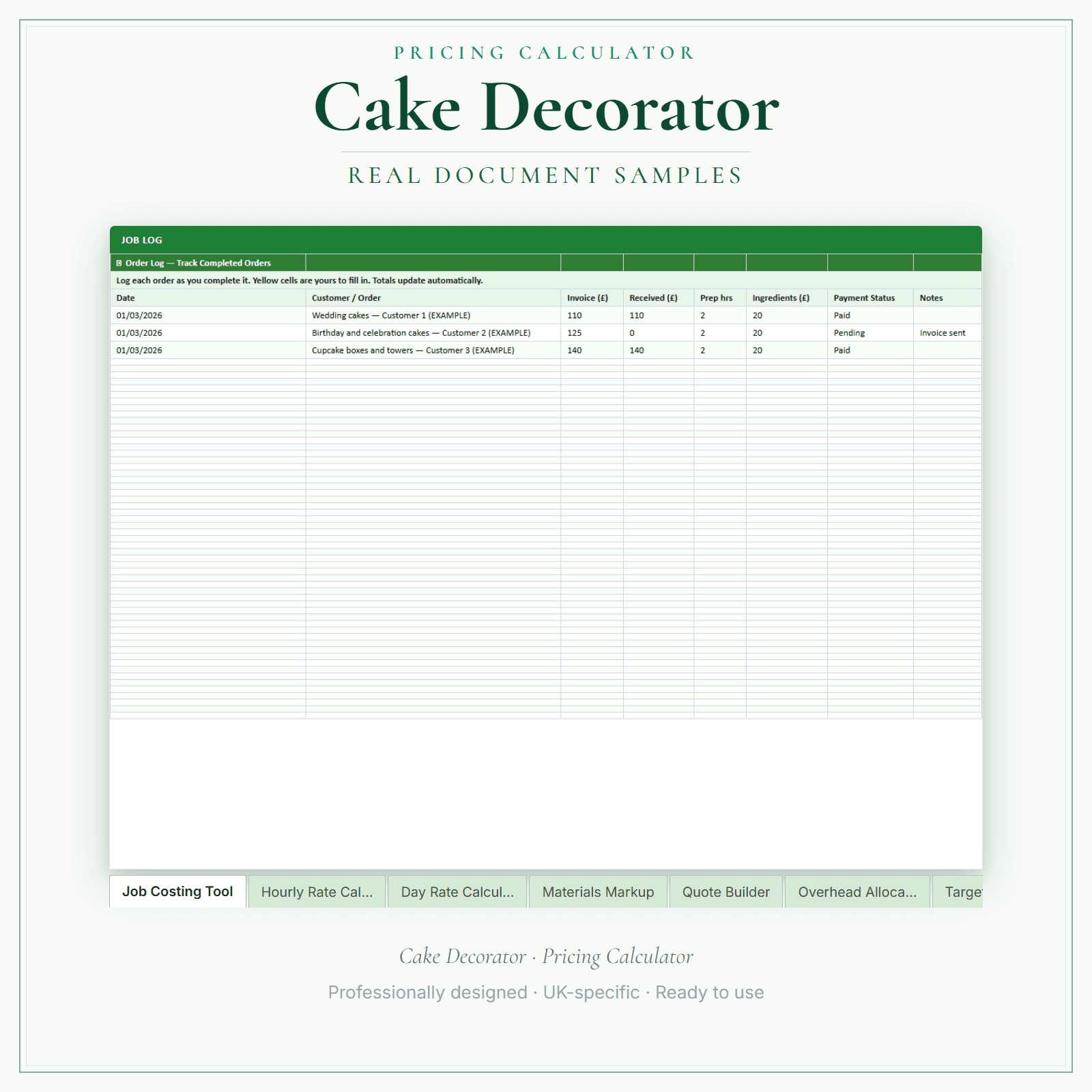Cake Decorator — Pricing Calculator — Premium sample pages preview