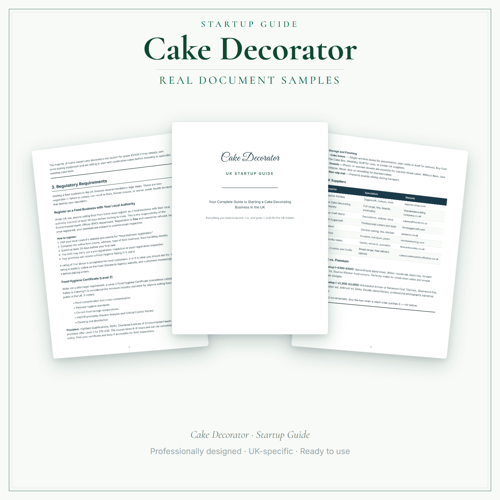 Cake Decorator — Startup Guide sample pages preview
