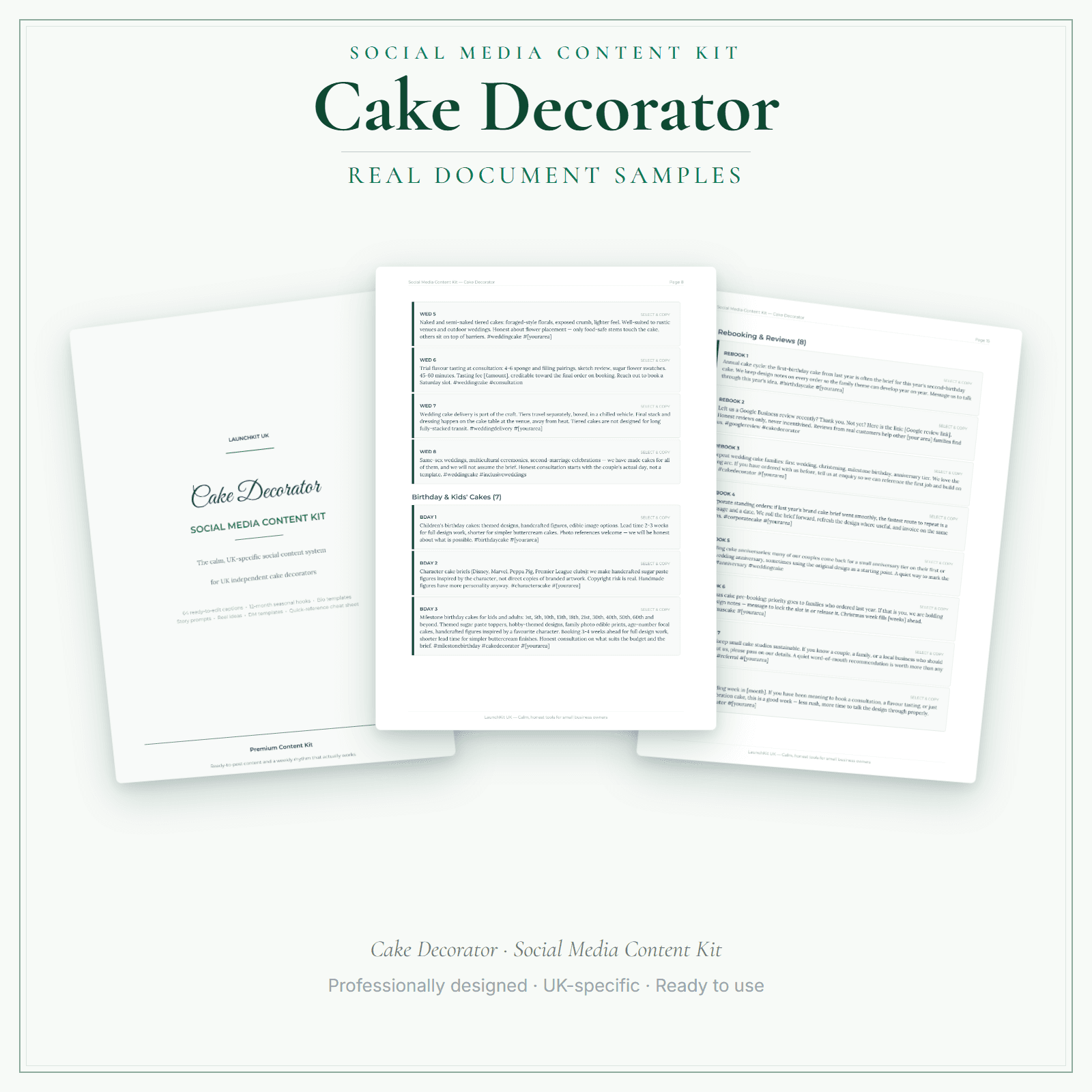 Cake Decorator — Social Media Content Kit sample pages preview