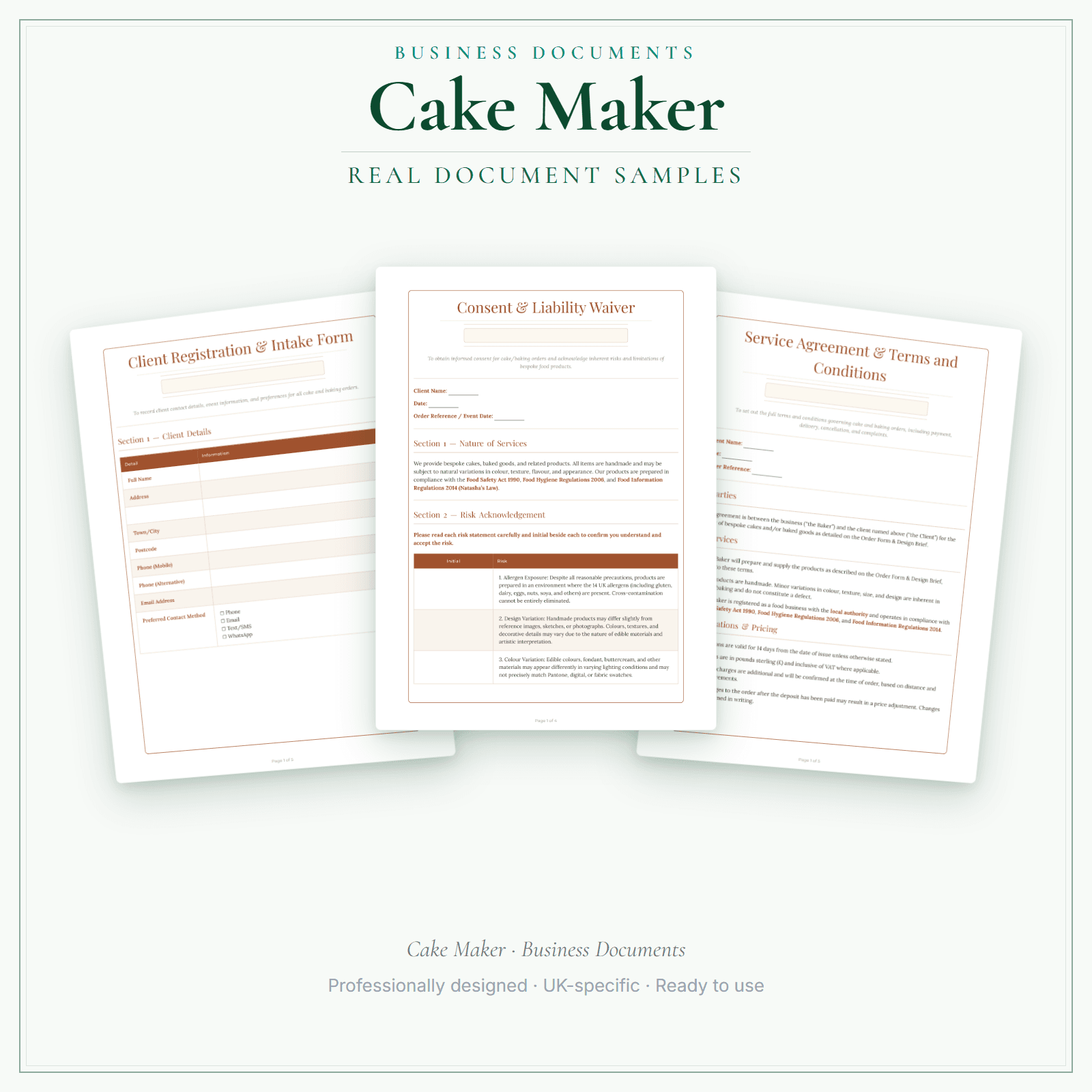 Cake Maker — Business Documents — Premium sample pages preview