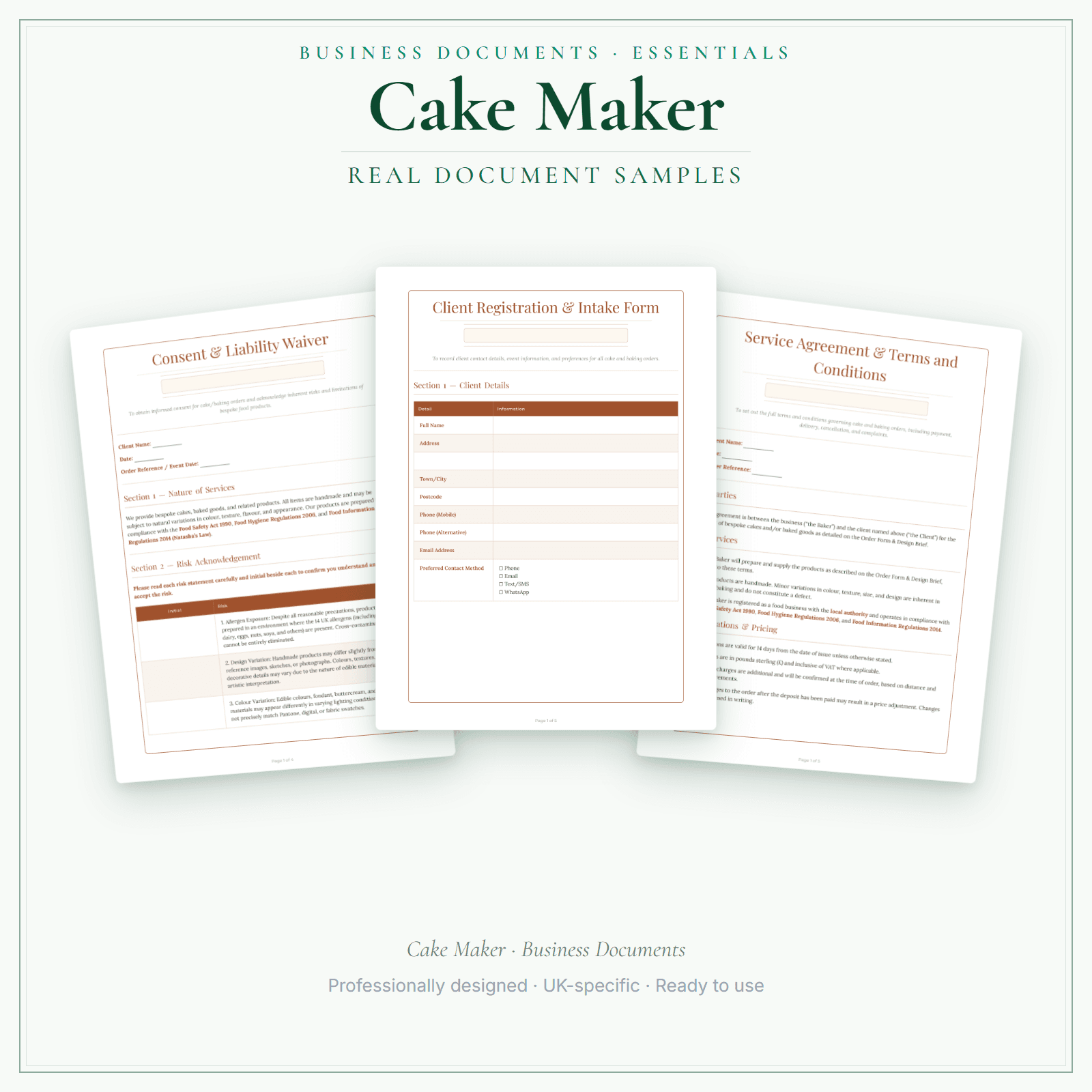 Cake Maker — Business Documents — Essential sample pages preview
