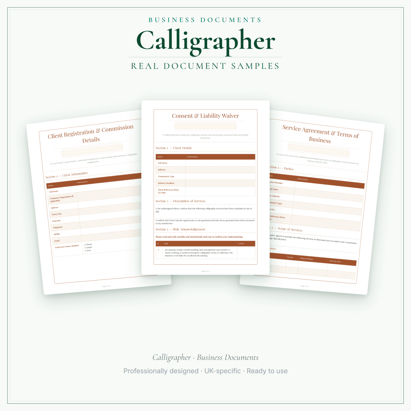 Calligrapher — Business Documents — Premium sample pages preview