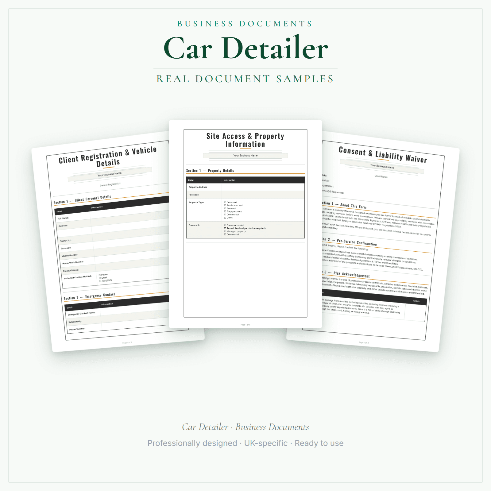 Car Detailer — Business Documents — Premium sample pages preview