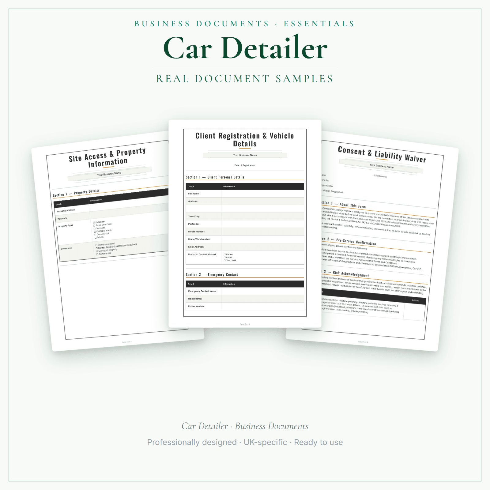 Car Detailer — Business Documents — Essential sample pages preview