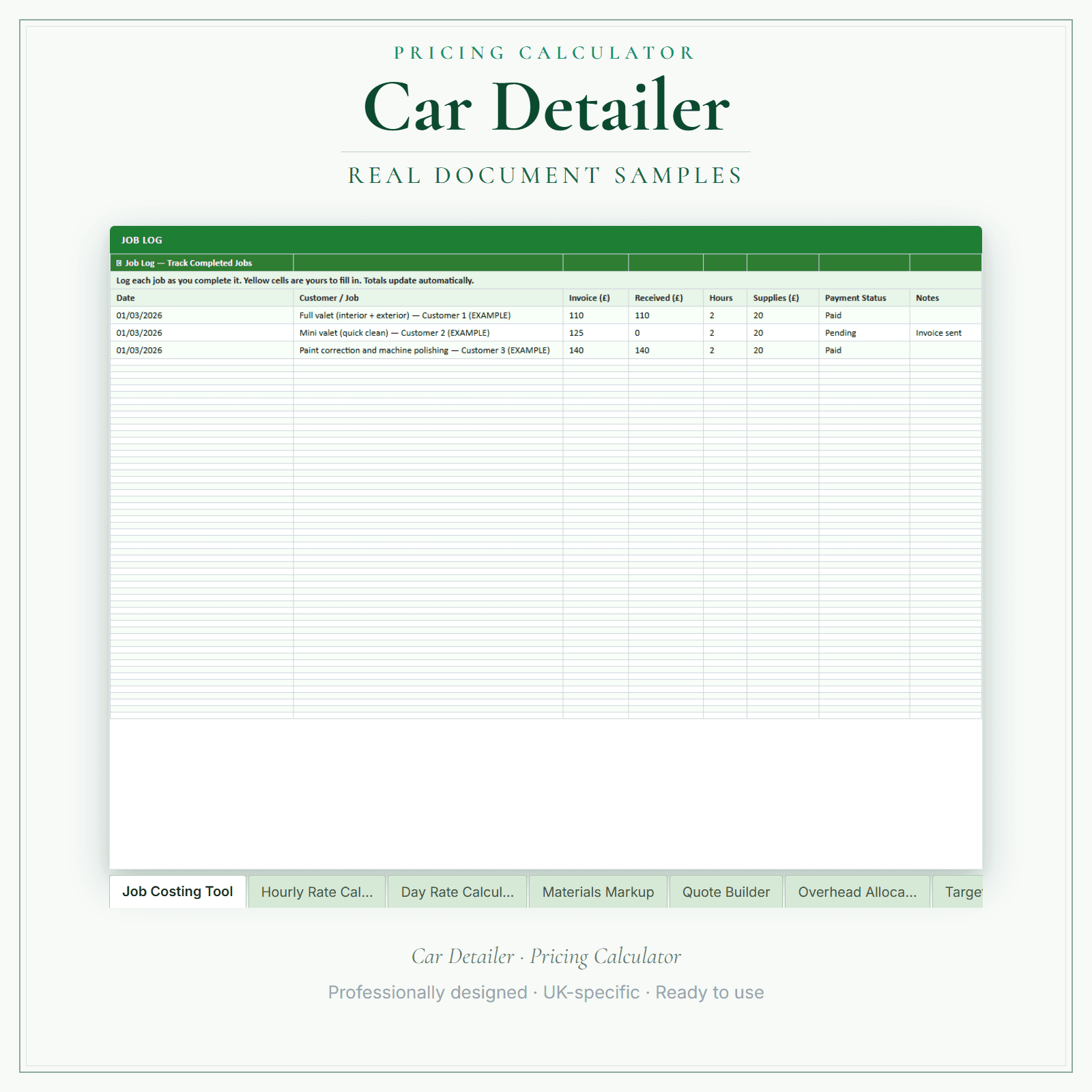 Car Detailer — Pricing Calculator — Premium sample pages preview