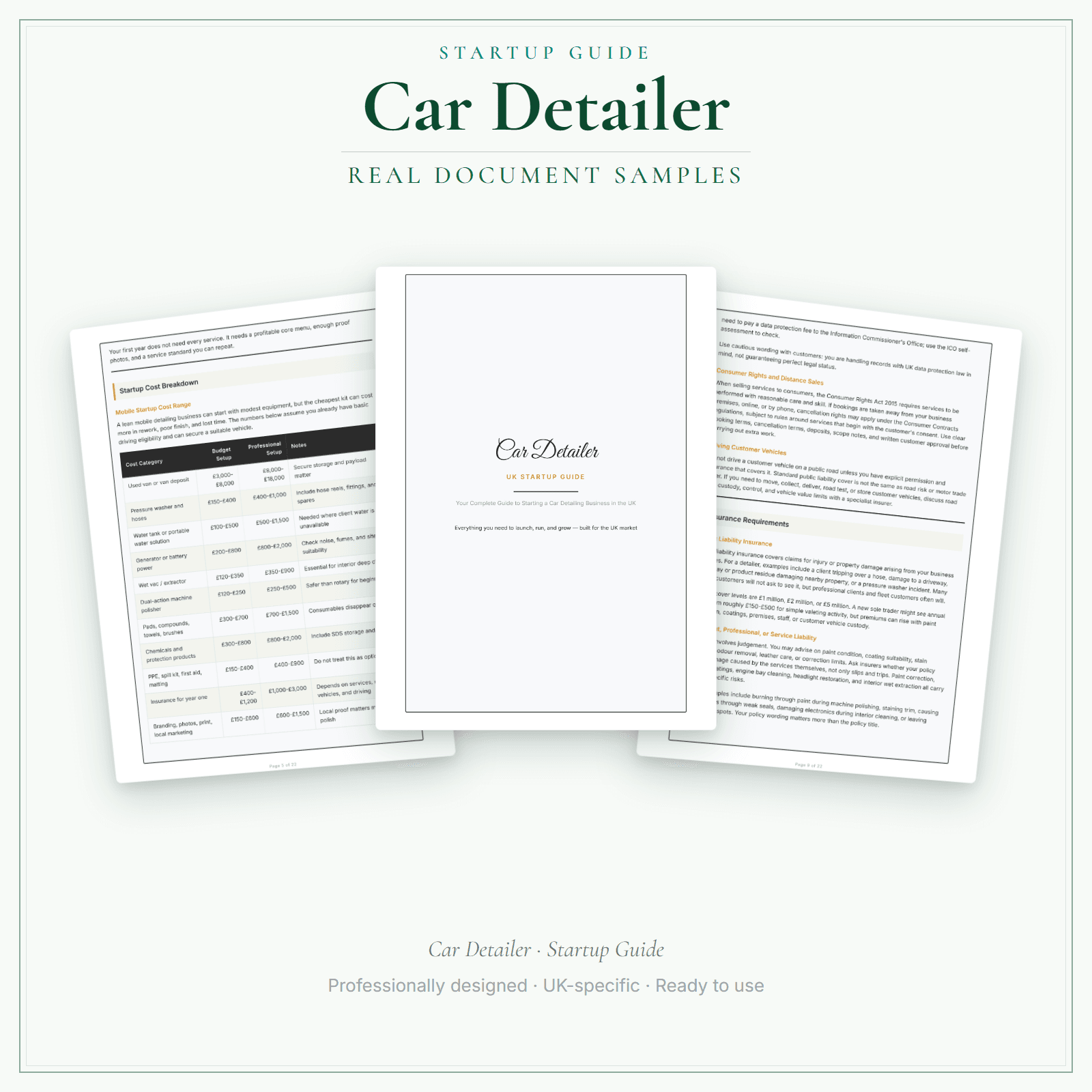 Car Detailer — Startup Guide sample pages preview