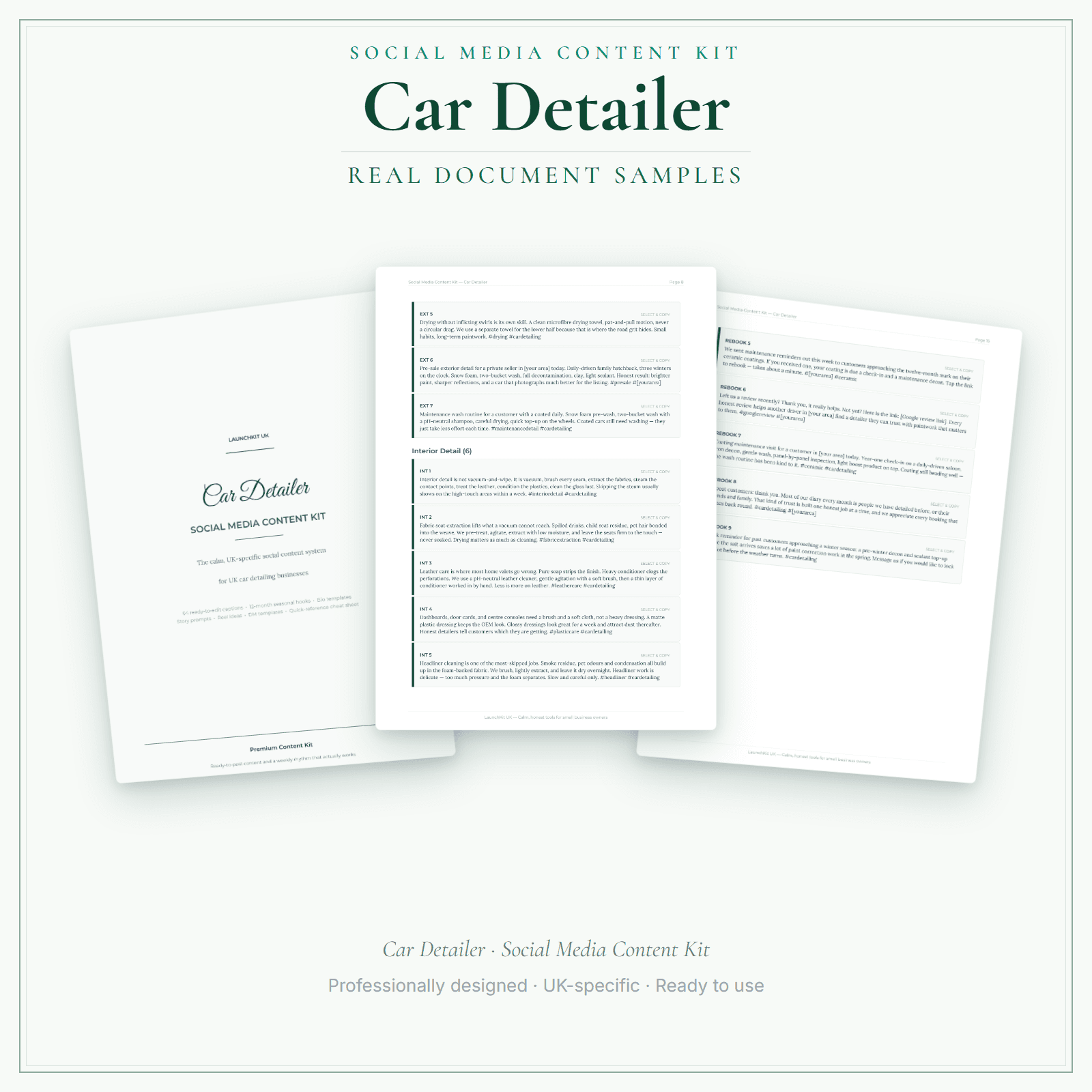 Car Detailer — Social Media Content Kit sample pages preview