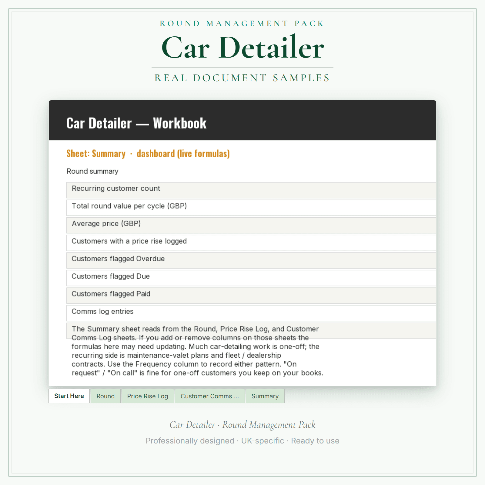 Car Detailer — Round Management Pack sample pages preview