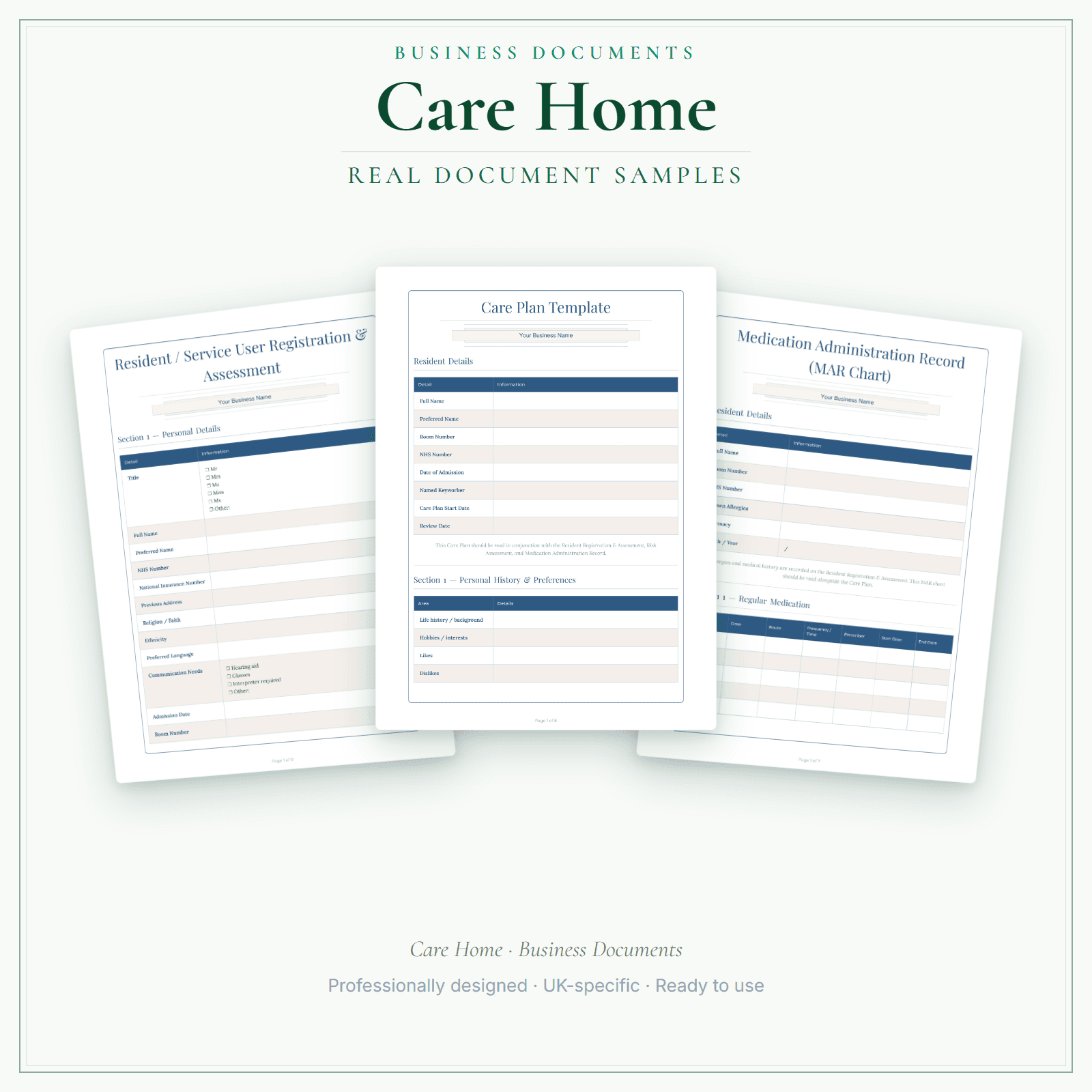 Care Home — Business Documents — Premium sample pages preview