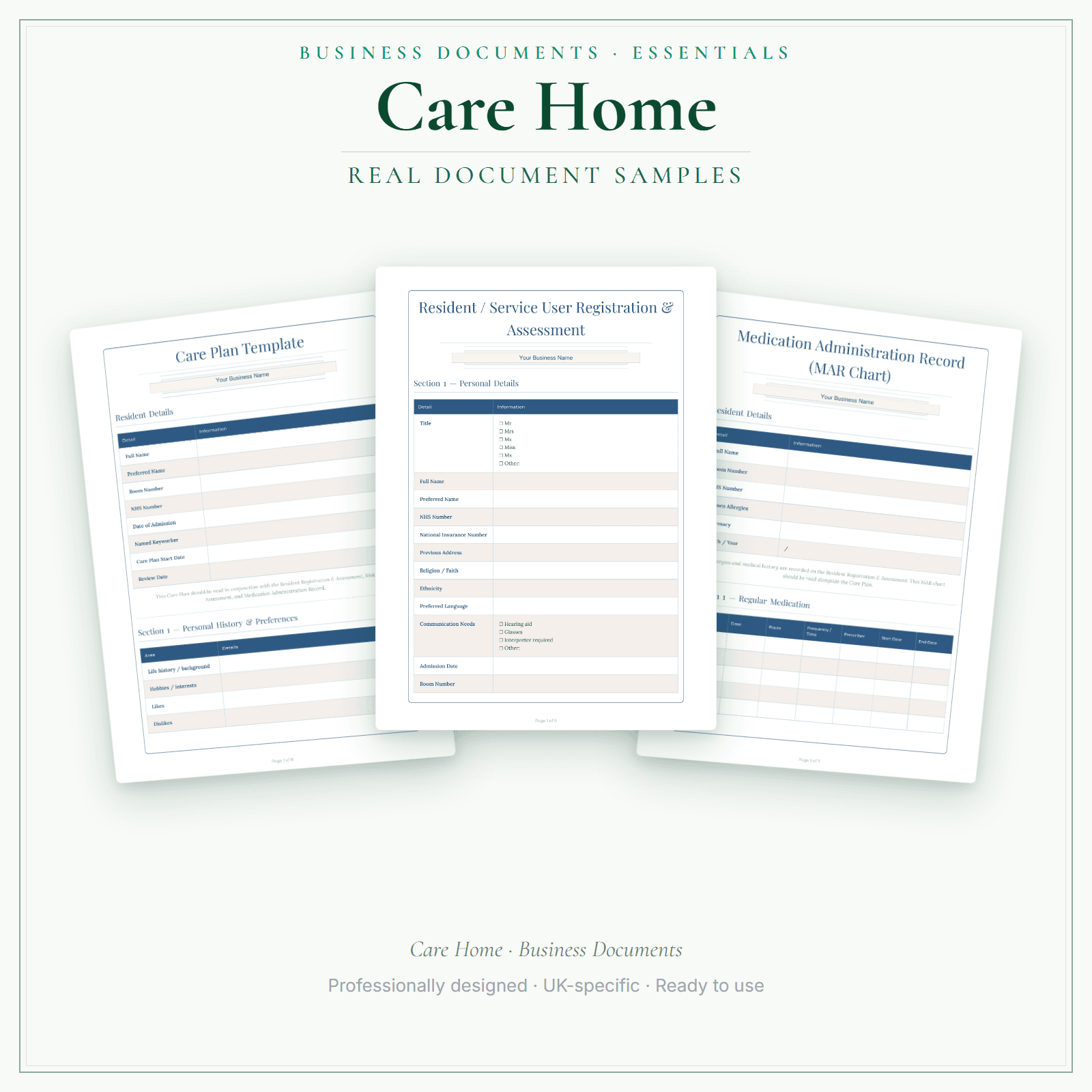 Care Home — Business Documents — Essential sample pages preview