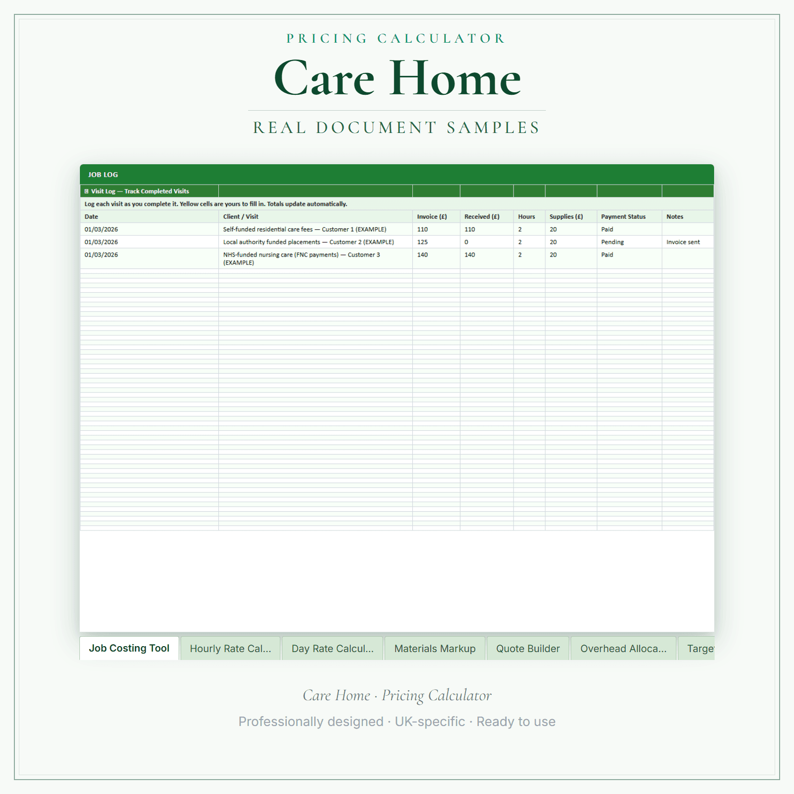 Care Home — Pricing Calculator — Premium sample pages preview