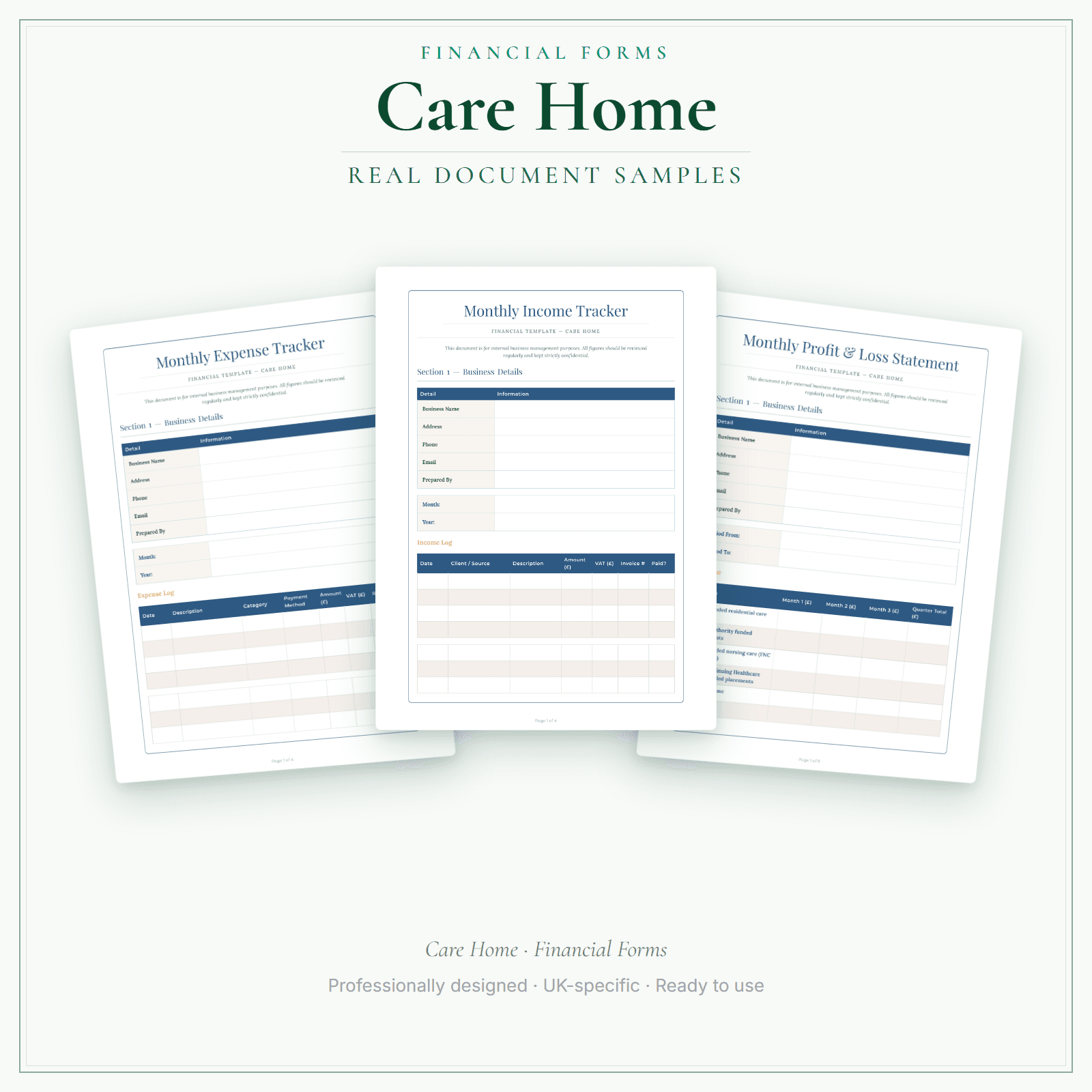 Care Home — Financial Forms Bundle — Premium sample pages preview