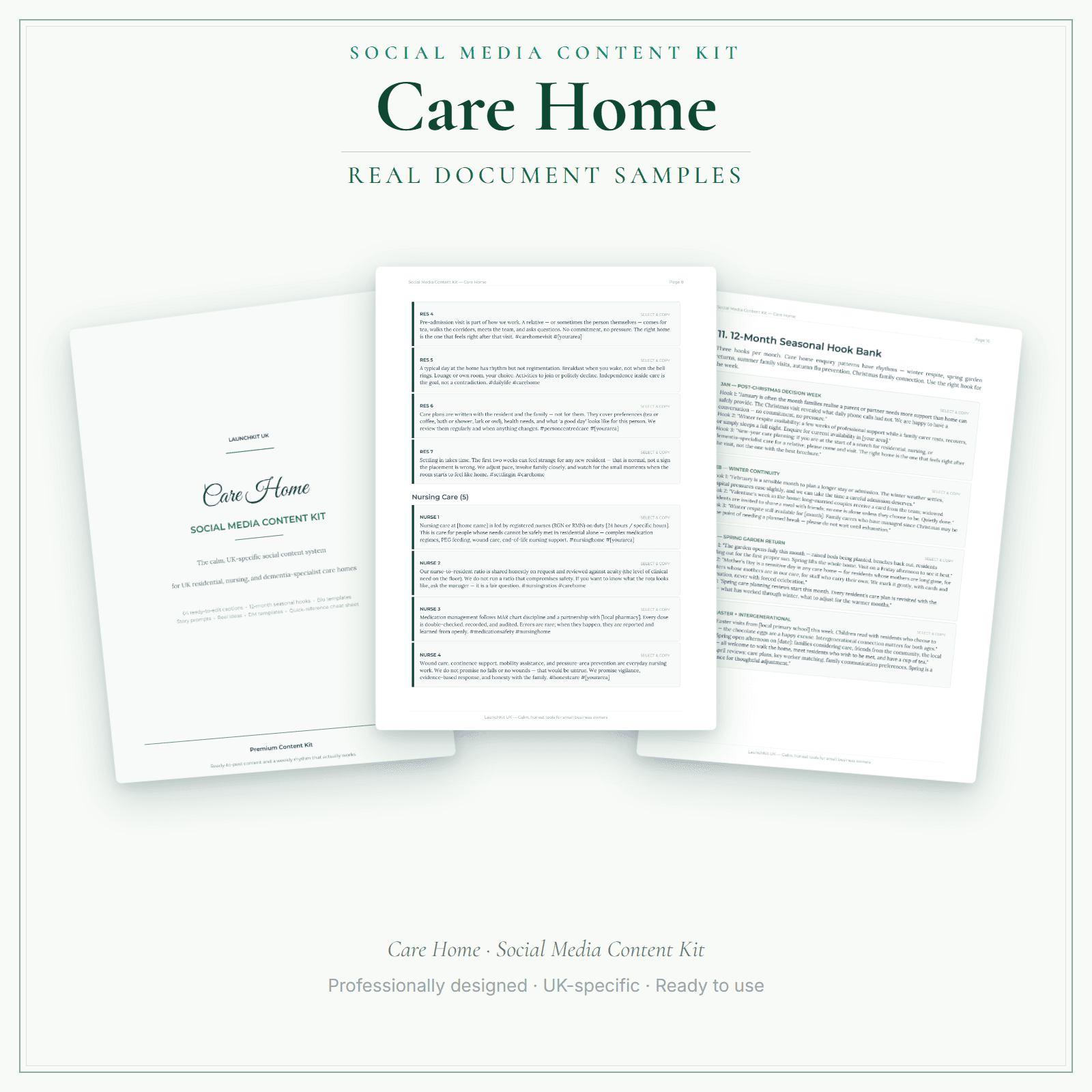 Care Home — Social Media Content Kit sample pages preview