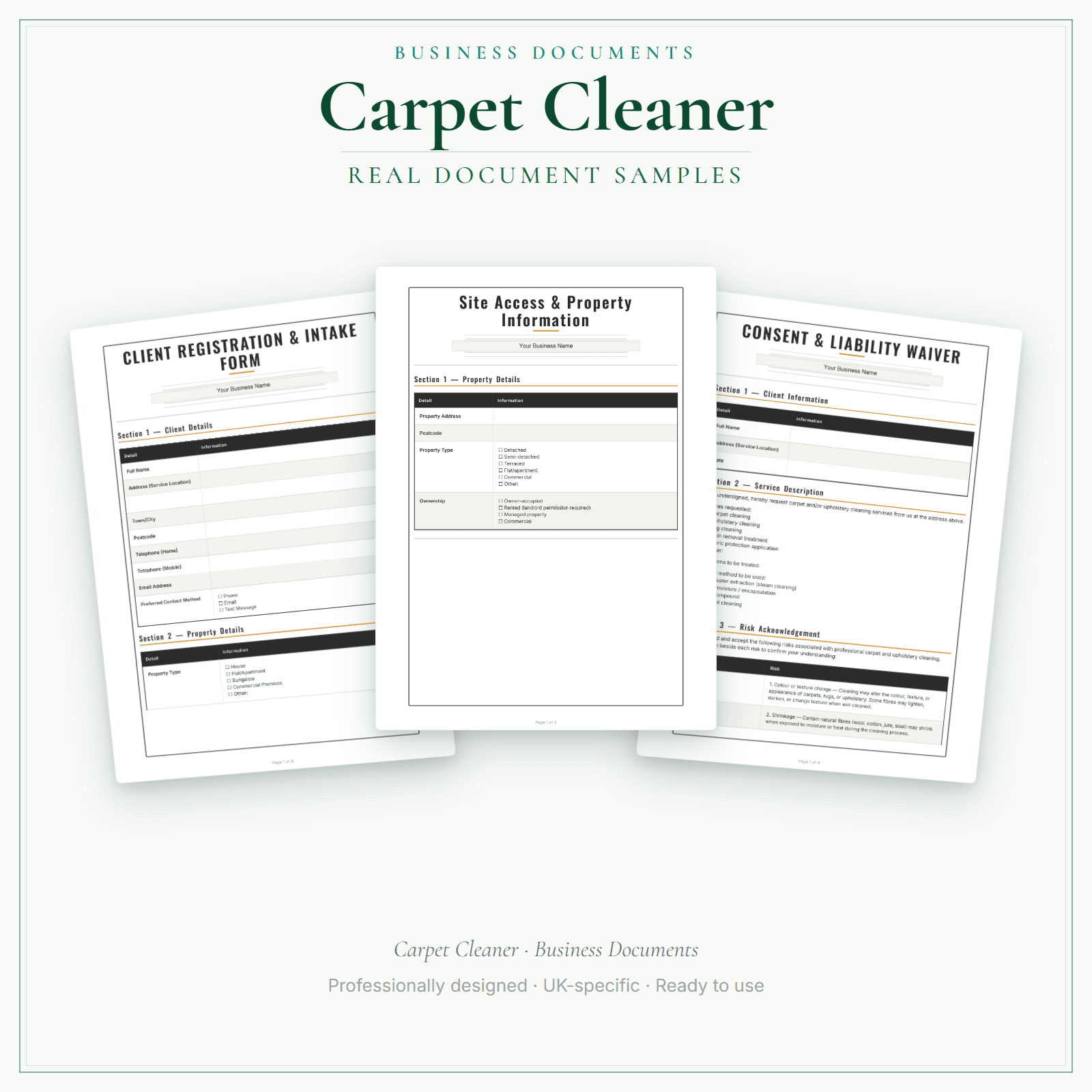 Carpet Cleaner — Business Documents — Premium sample pages preview
