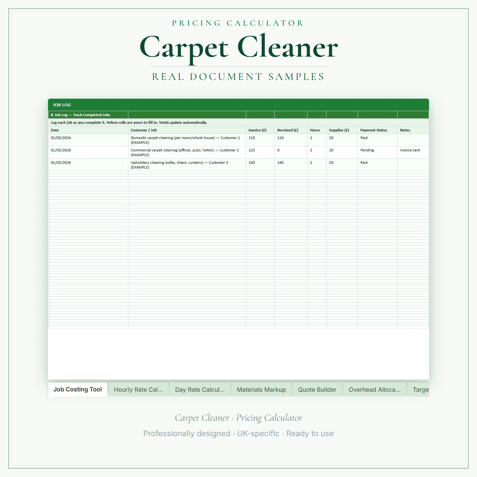 Carpet Cleaner — Pricing Calculator — Premium sample pages preview