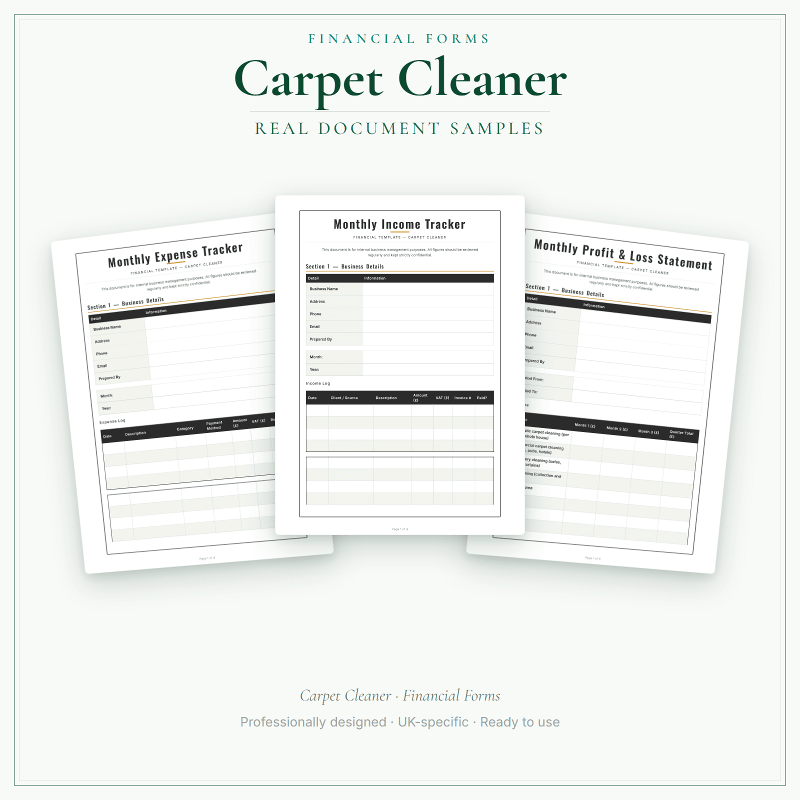 Carpet Cleaner — Financial Forms Bundle — Premium sample pages preview