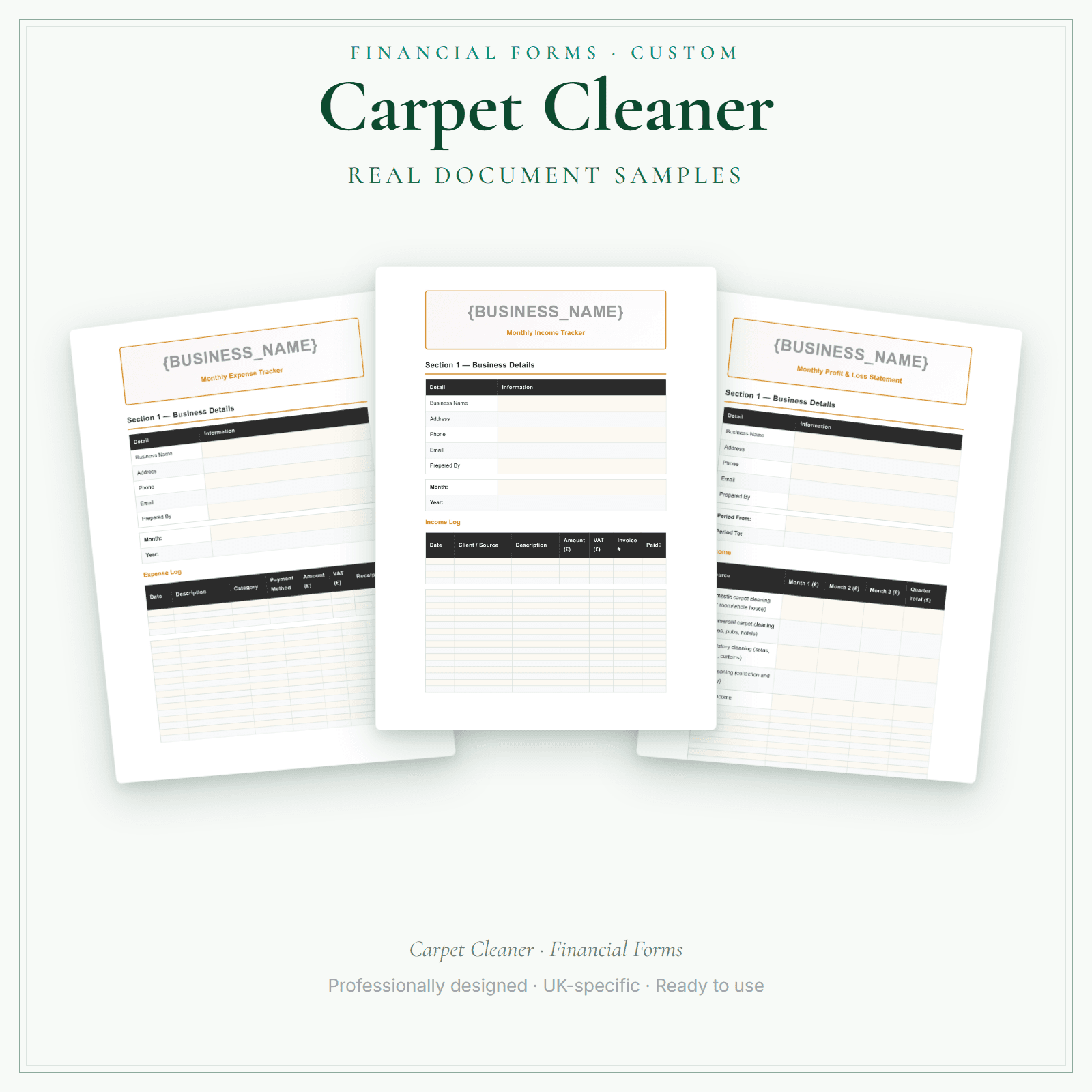 Carpet Cleaner — Financial Forms Bundle — Customisable sample pages preview