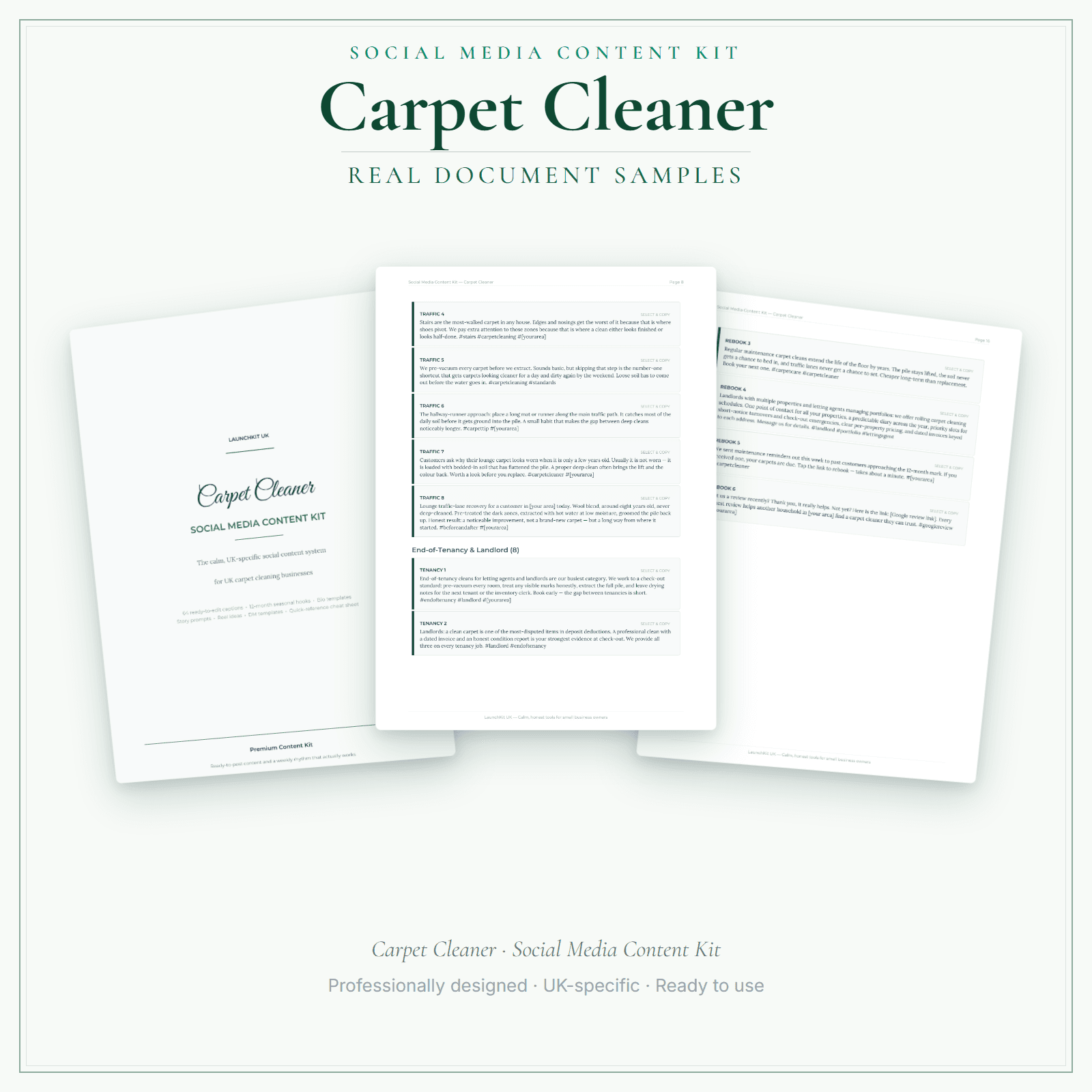 Carpet Cleaner — Social Media Content Kit sample pages preview