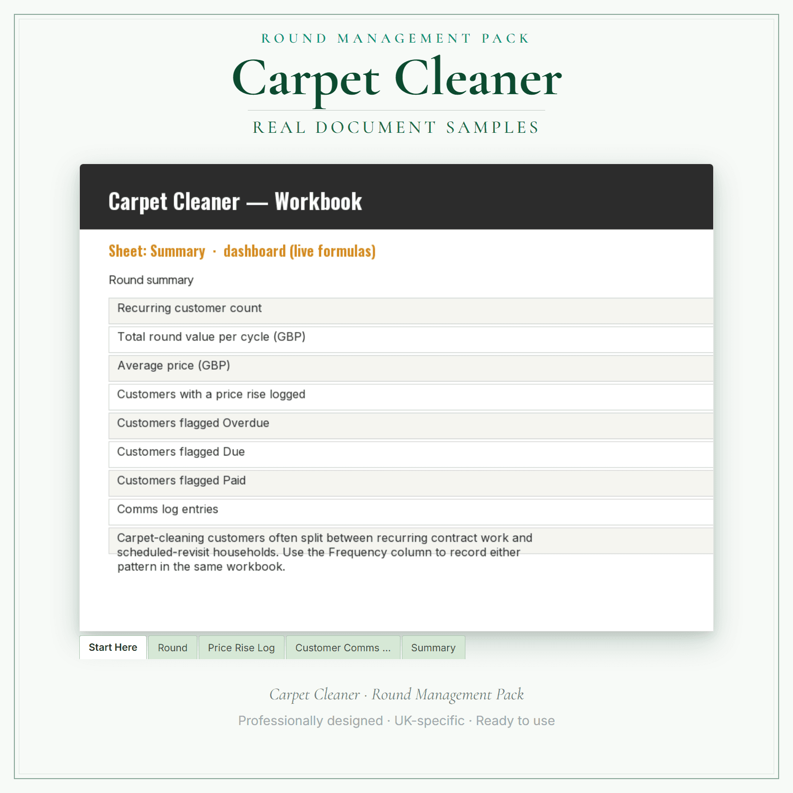 Carpet Cleaner — Round Management Pack sample pages preview