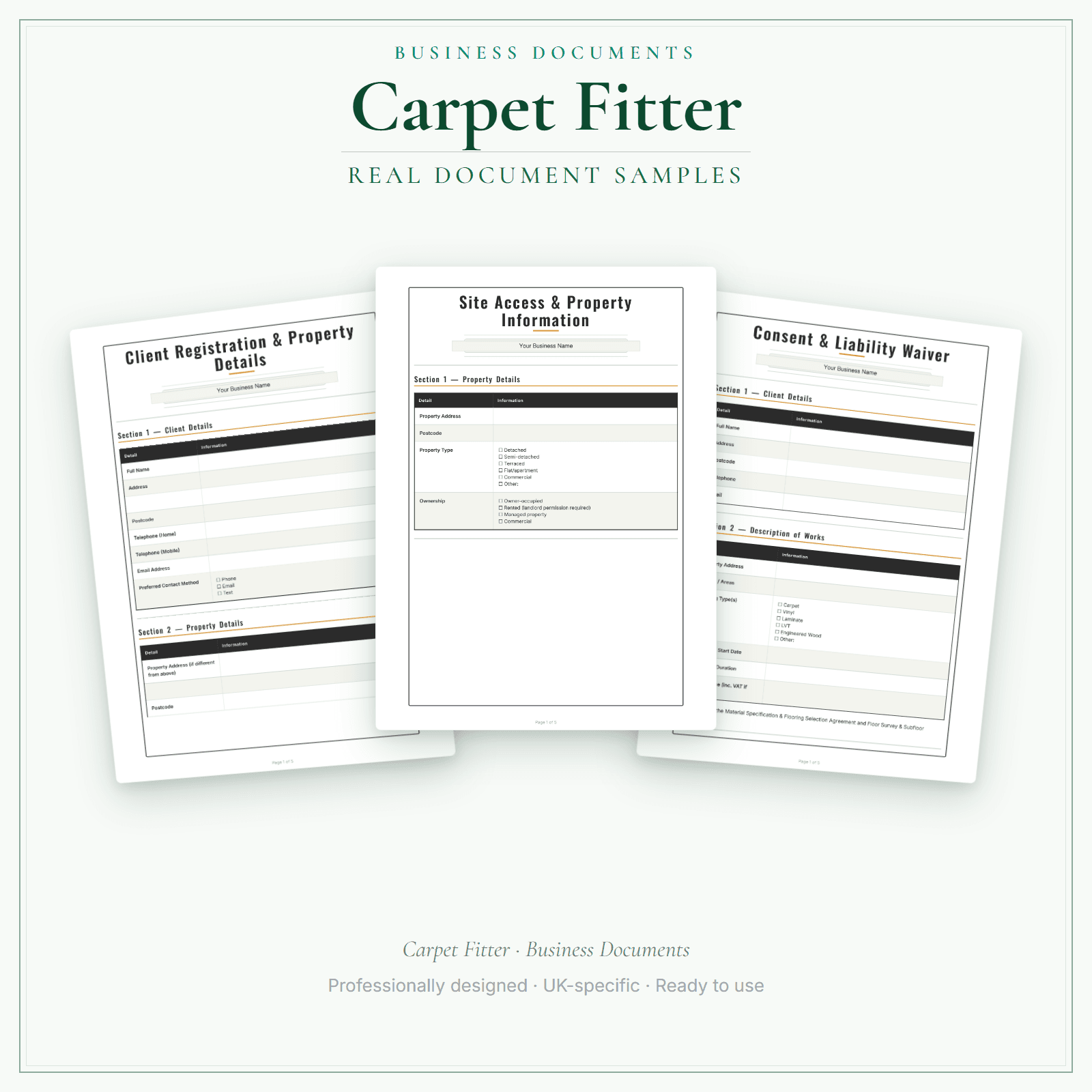 Carpet Fitter — Business Documents — Premium sample pages preview