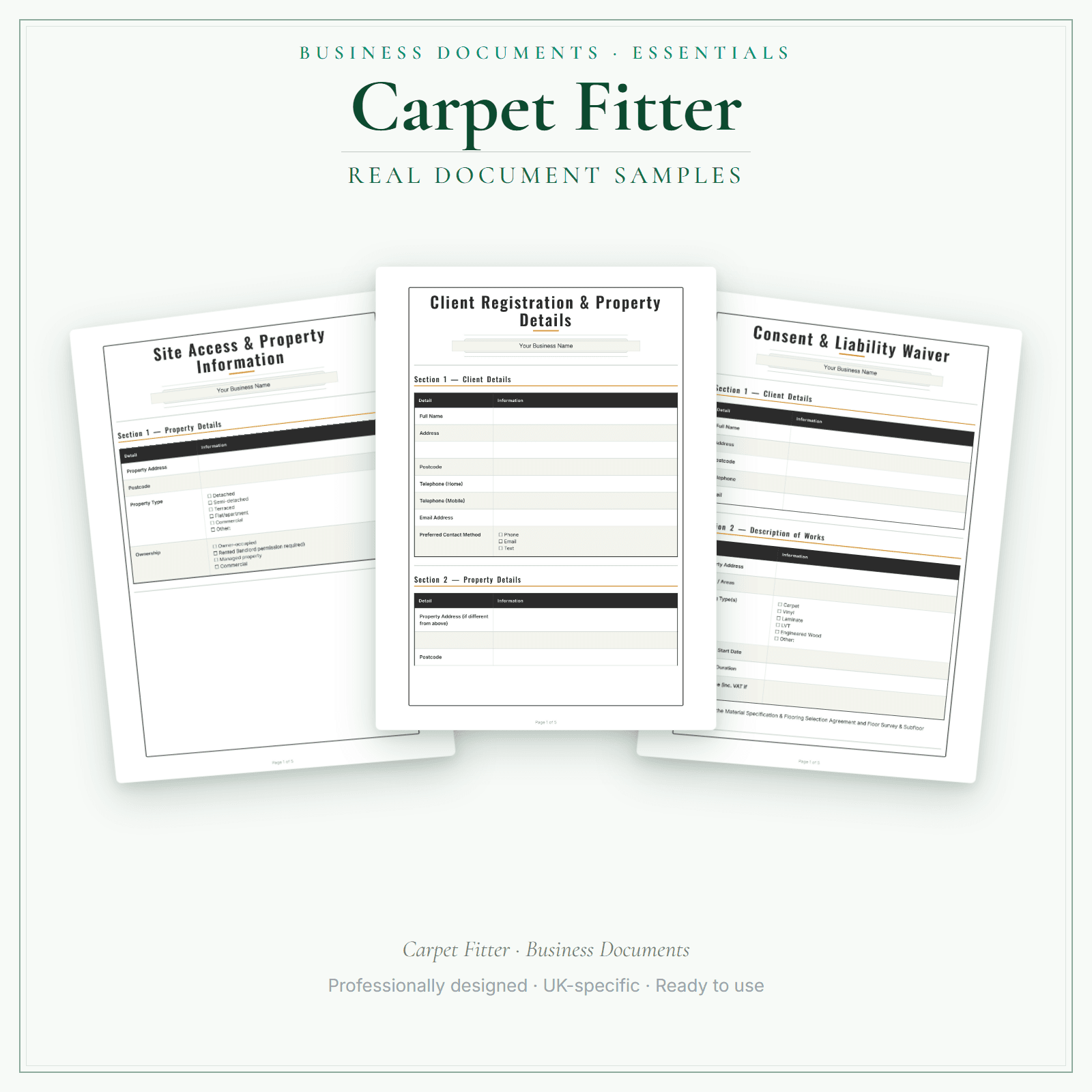 Carpet Fitter — Business Documents — Essential sample pages preview