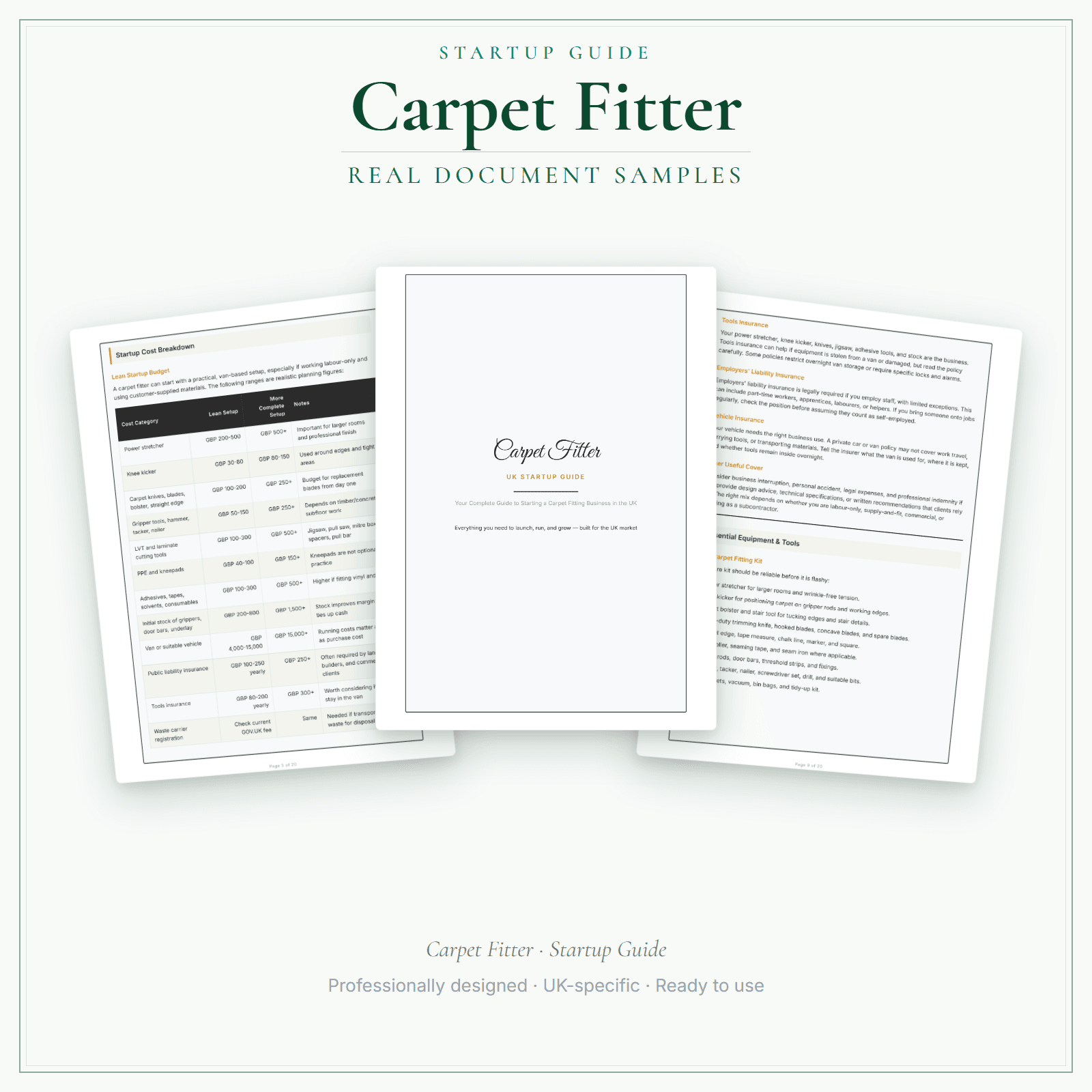Carpet Fitter — Startup Guide sample pages preview