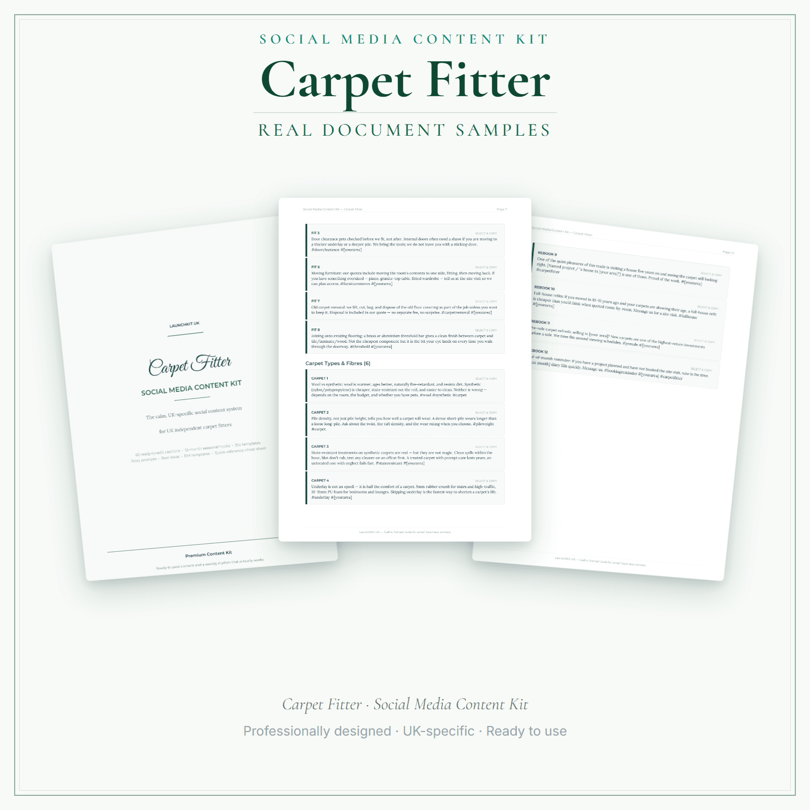 Carpet Fitter — Social Media Content Kit sample pages preview