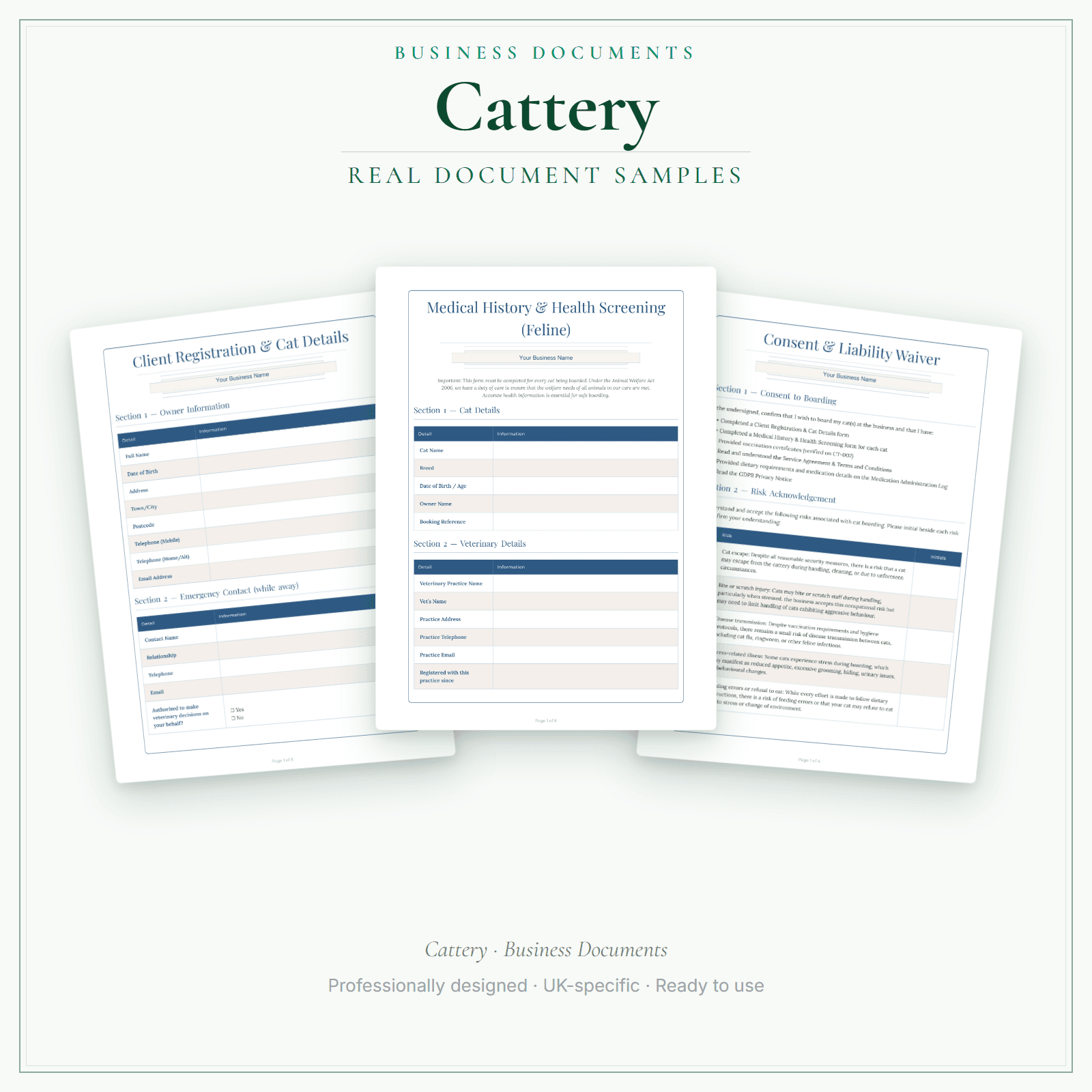Cattery — Business Documents — Premium sample pages preview