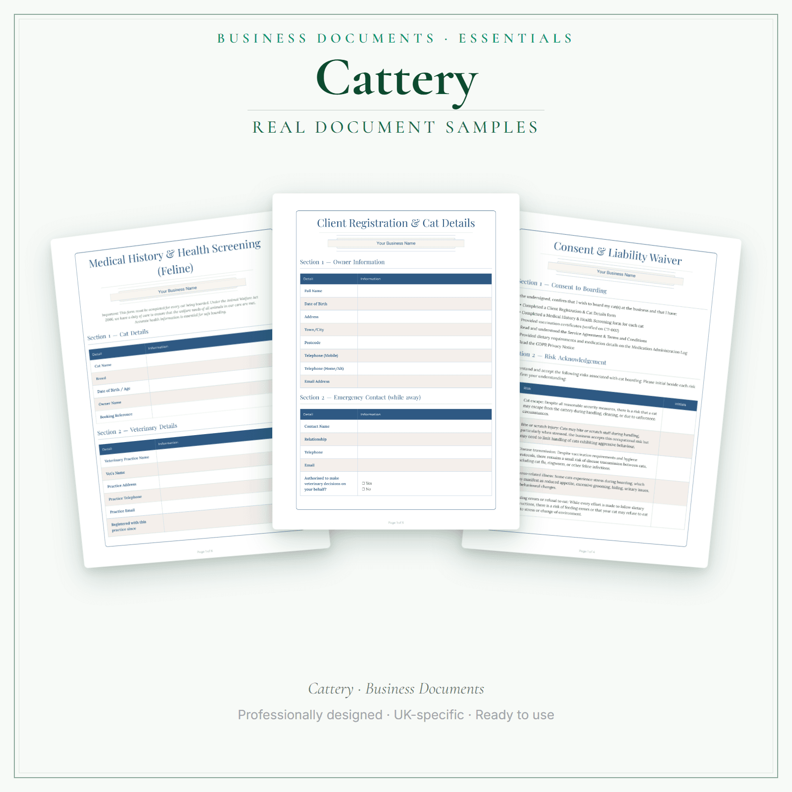 Cattery — Business Documents — Essential sample pages preview