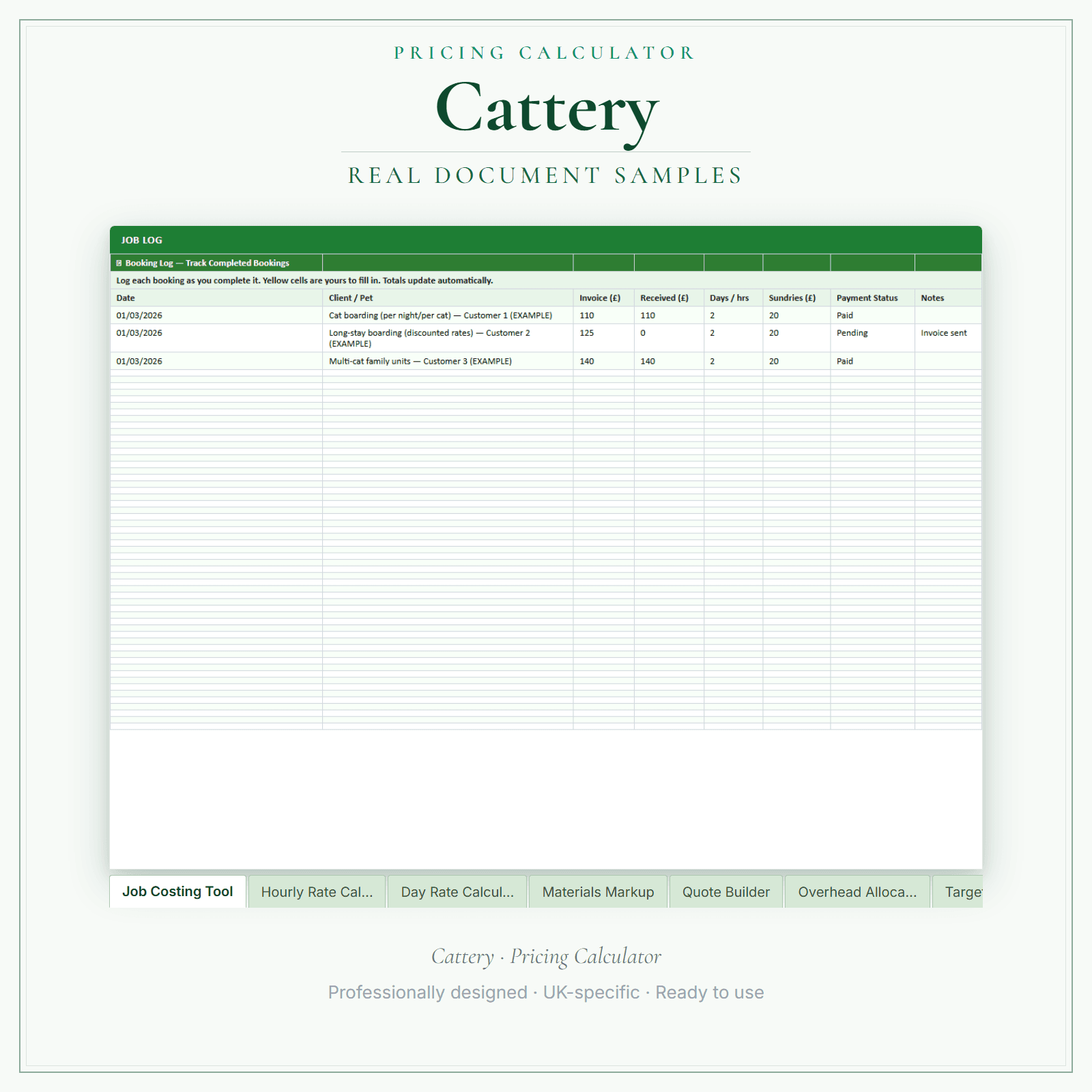 Cattery — Pricing Calculator — Premium sample pages preview