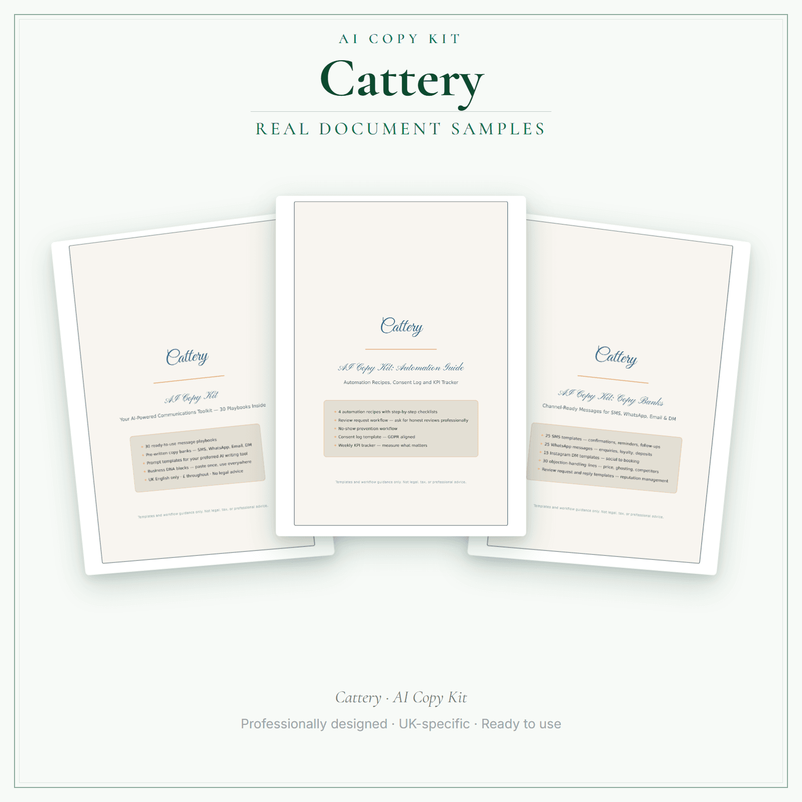 Cattery — AI Copy Kit sample pages preview